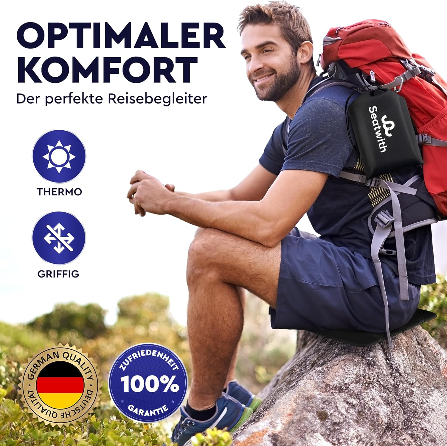 2er-Set Sitzmatten/Faltbares, isoliertes Thermo-Sitzkissen mit Tragetasche und Karabinerhaken zur idealen Befestigung am Rucksack, maximaler Schutz vor Kälte, Feuchtigkeit und Schmutz + Outdoor-E-Book – Bild 8