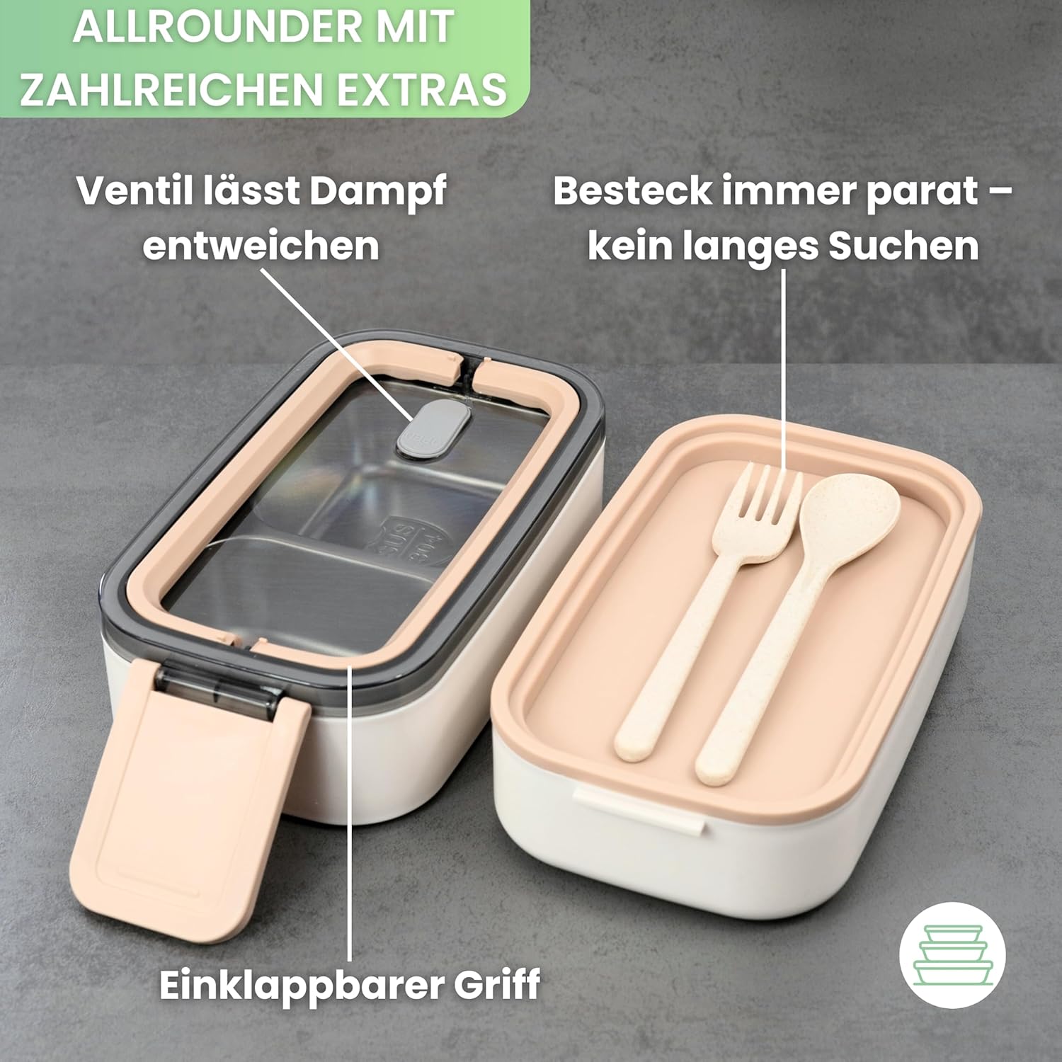 Bento Taylor Lunchbox, 2 Ebenen mit Fächern, Premium-Edelstahl, BPA-freie Lunchbox mit Besteck, ideal für Reisen, Meal Prep Bento Box für Erwachsene, auslaufsicher und mikrowellengeeignet – Bild 3