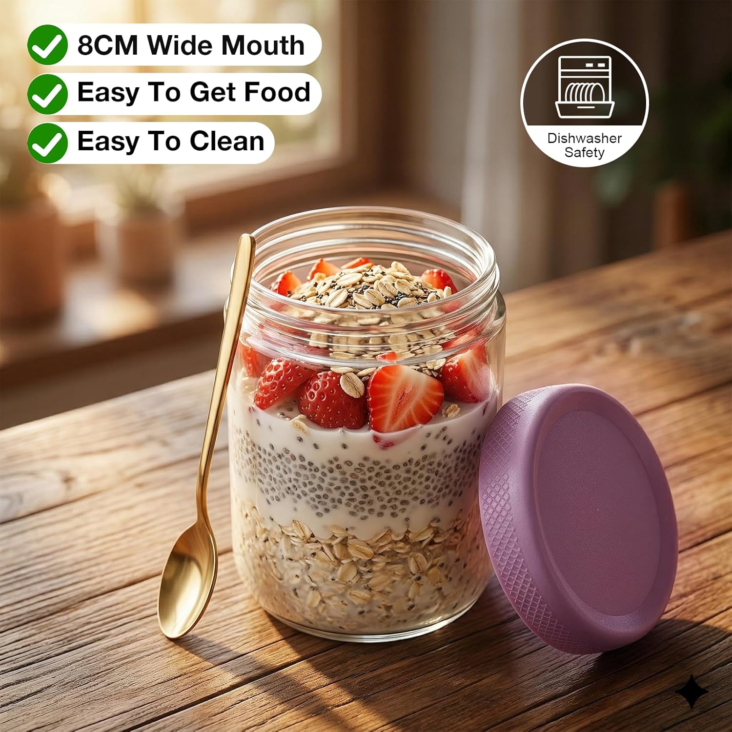 6 Stück Overnight Oats Gläser, 500 ml Einmachgläser, Meal Prep Gläser mit Schraubdeckel und Aufkleber und Stift für Joghurt, hausgemachte Marmelade, Salat, Pudding, Chutney – Bild 5