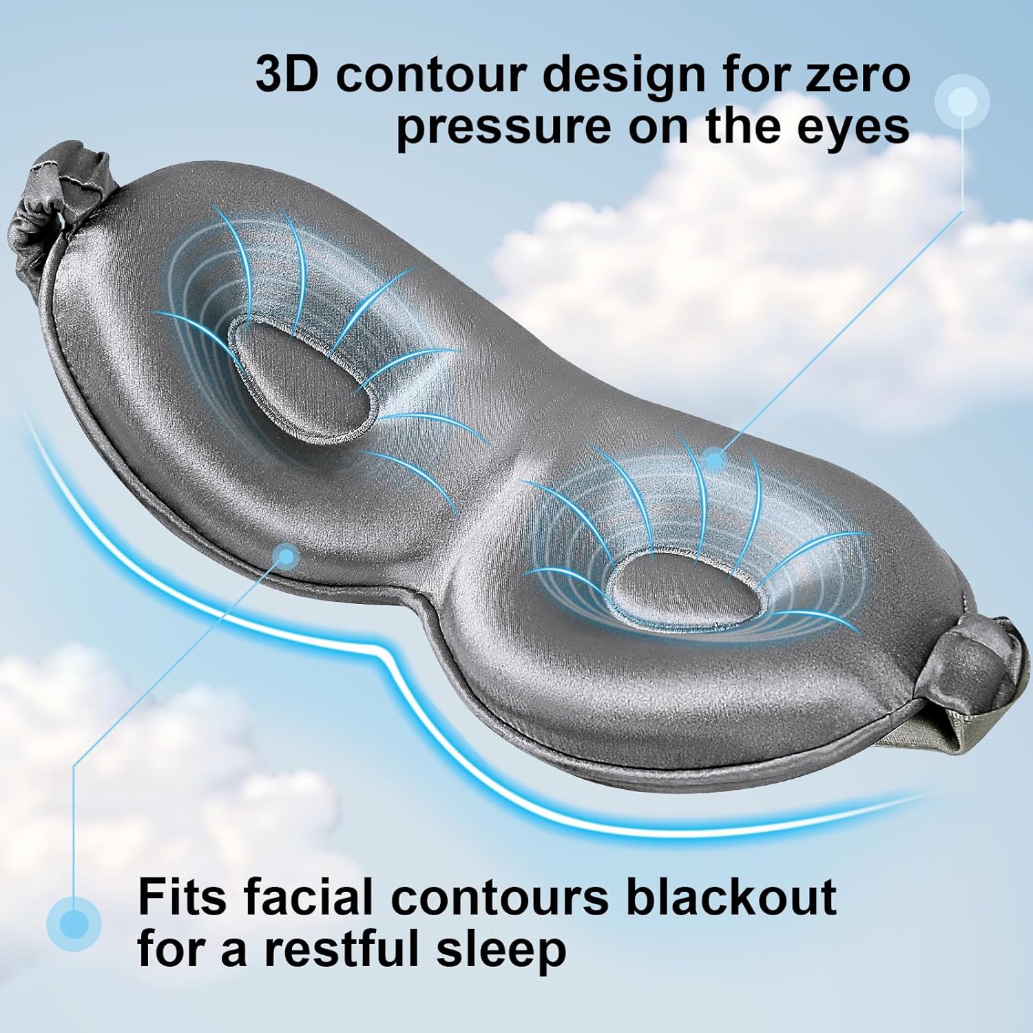 Schlafmaske Seide 3D Anti-Falten, hautfreundlicher Blackout Dunkelgrau – Bild 2