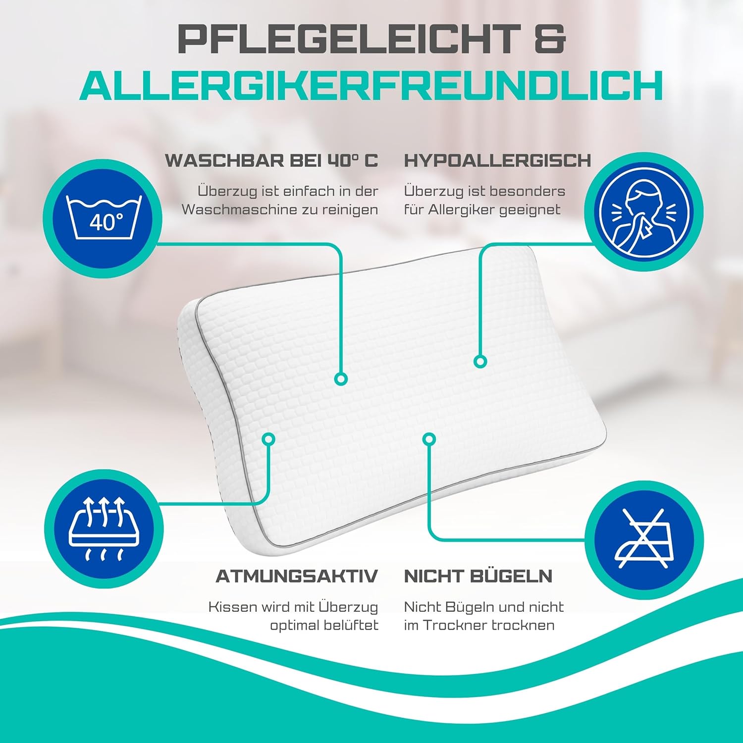 Anti-Schnarch-Kissen 60 x 35 cm – Seitenschläferkissen mit Memory-Schaum-Füllung – ergonomisches Kissen – Premium-Nackenstützkissen – orthopädisches Kissen – bequemes Schlafkissen & Nackenkissen – Bild 5