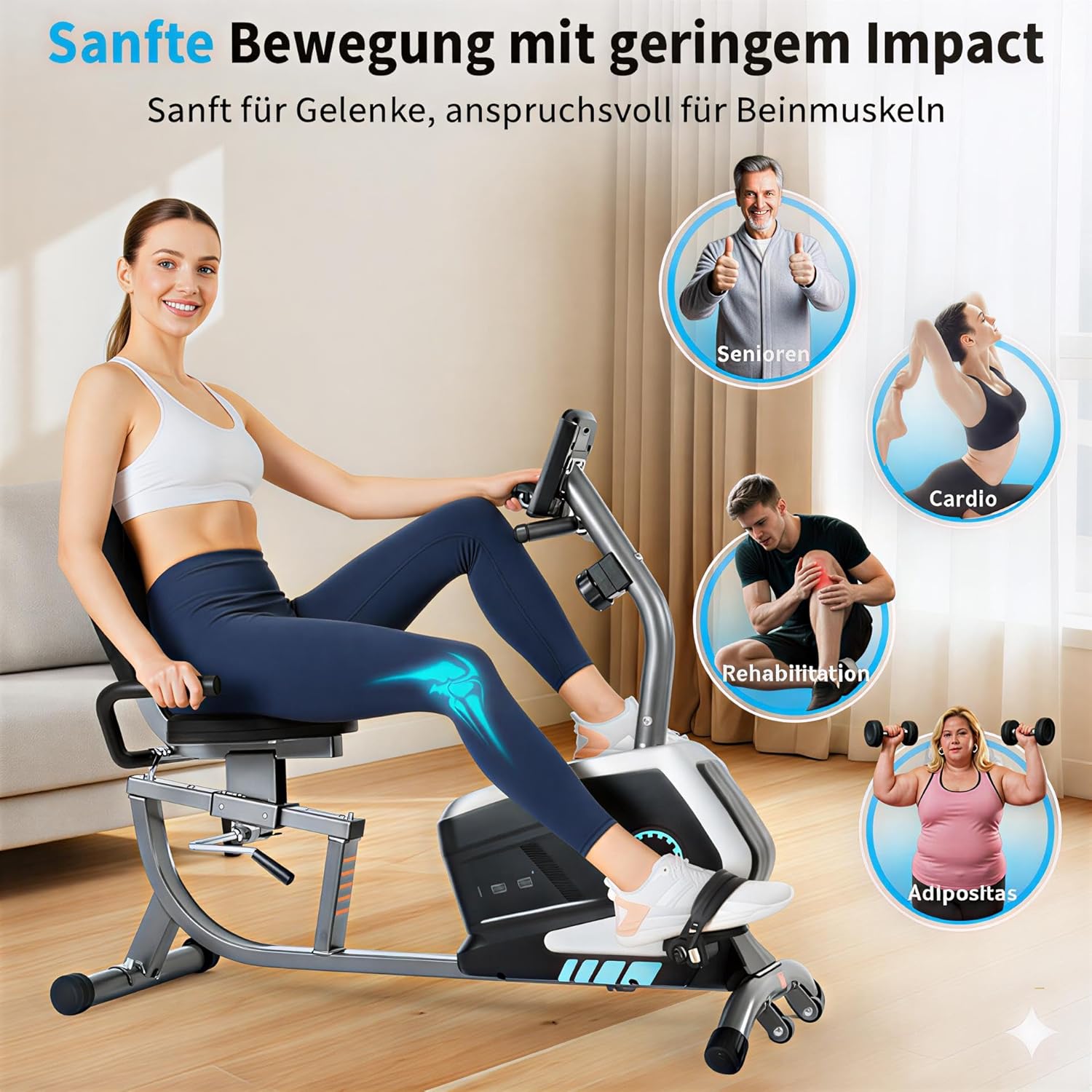 ISE Ergometer Heimtrainer mit Magnetbremssystem, Transporträdern, Pulssensoren und LCD-Display, 8 einstellbare Widerstandsstufen – Bild 2