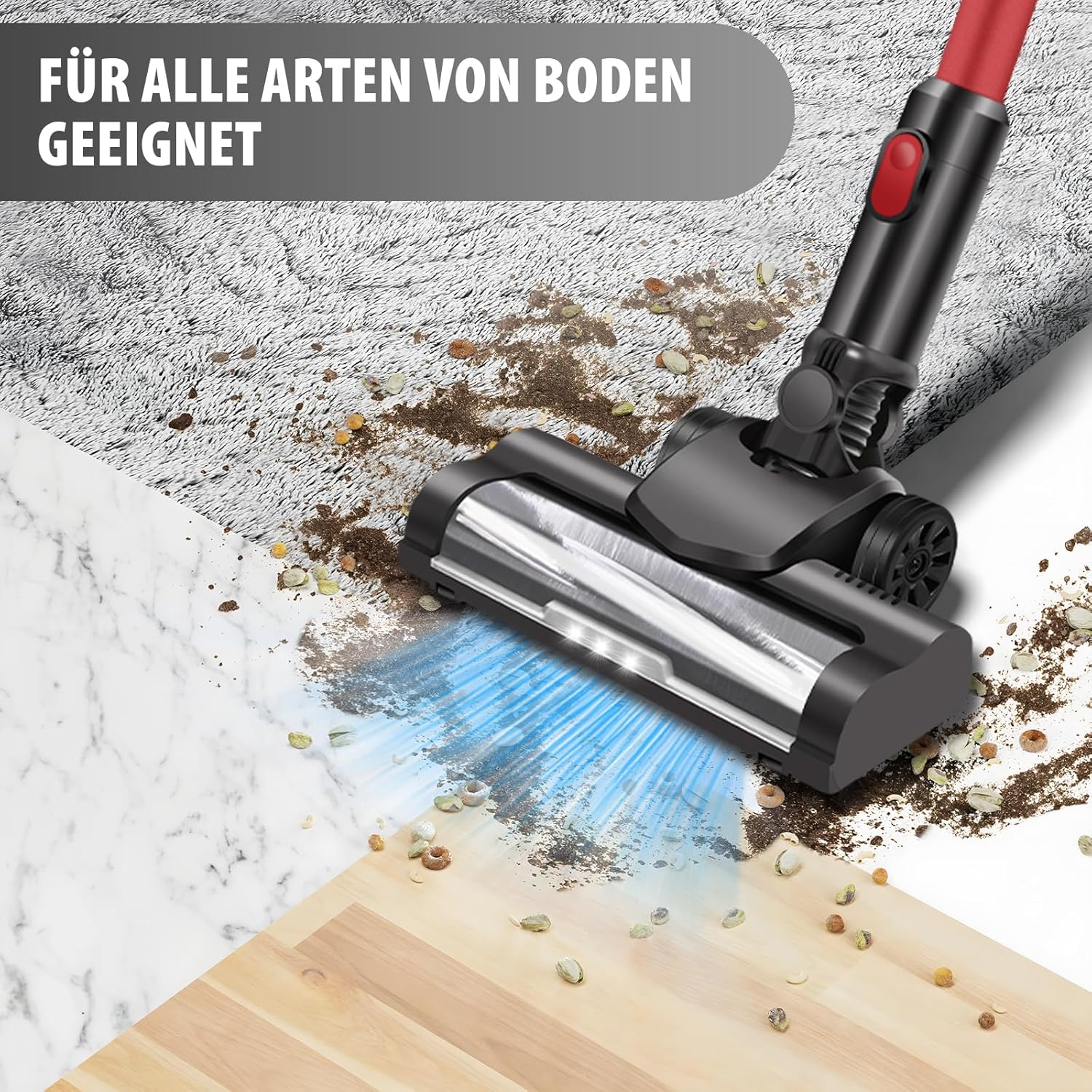 Akku-Staubsauger 45000 Pa/500 W/40 Min, Handstaubsauger, kabelloser selbststehender Tierhaarentferner mit Anti-Tangle-Bürste, leicht, Wandladestation, extrem leise für Tierhaare, Teppich, Hartböden, Auto – Bild 2