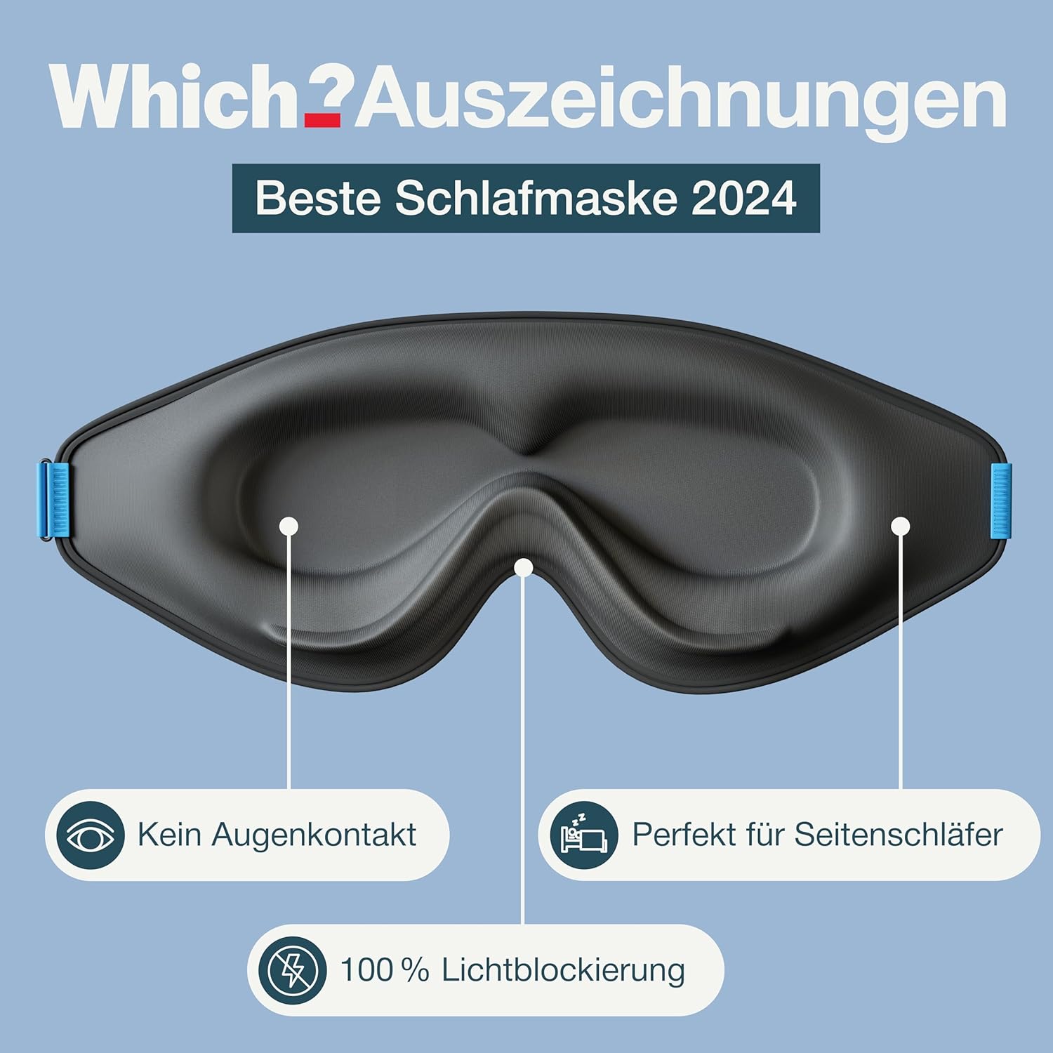 MyHalos 3D-Schlafmaske mit Augenhöhlen – Augenmaske zum Schlafen ohne Augenabdruck, ideal für Seitenschläfer & Wimpernverlängerung, verstellbar, mit Etui für unterwegs – Bild 5