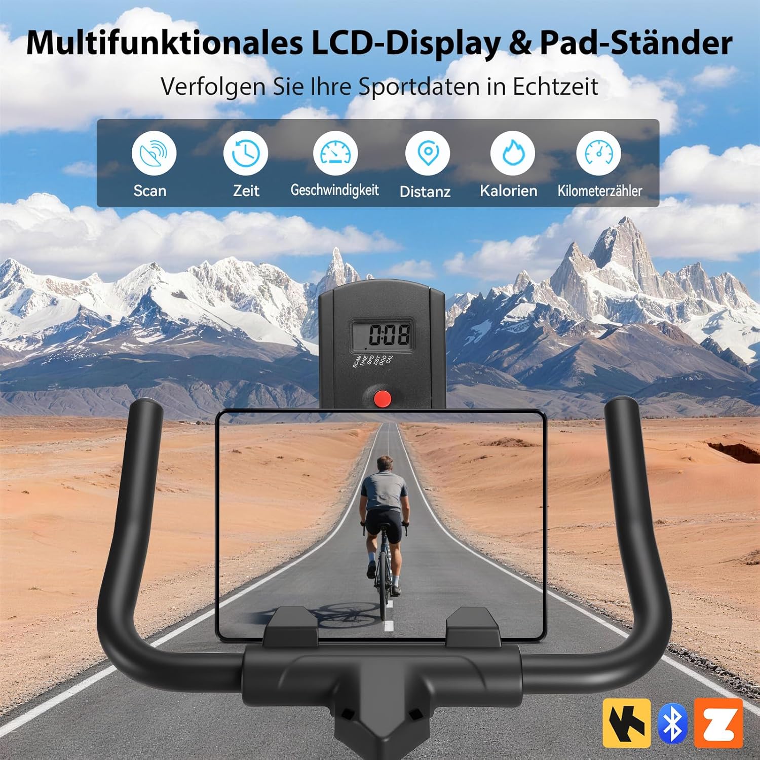 Wenoker Heimtrainer Fahrrad mit verstellbarem Magnetwiderstand, Ergometer Hometrainer Fahrrad mit APP, LCD-Monitor, Tablet-Halterung, Höhenverstellbar, Leises Fitnessbike Bis 160kg – Bild 4