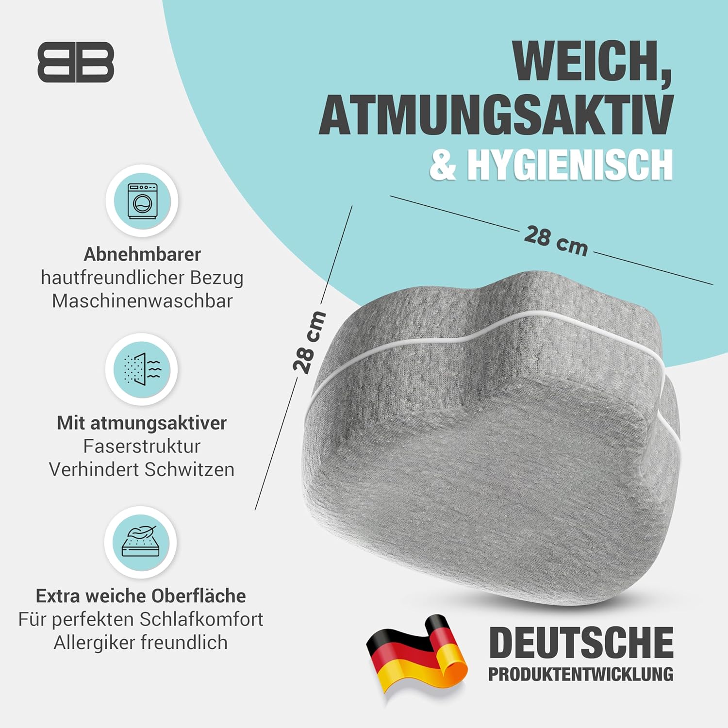 BACK BODYGUARD Kniekissen Seitenschläfer, Beinkissen, Seitenschläferkissen mit Bezug, Lagerungskissen, Beinkissen für Erwachsene, Kniekissen, Seitenschläfer, Knierolle (Kissen + grauer Bezug) – Bild 4