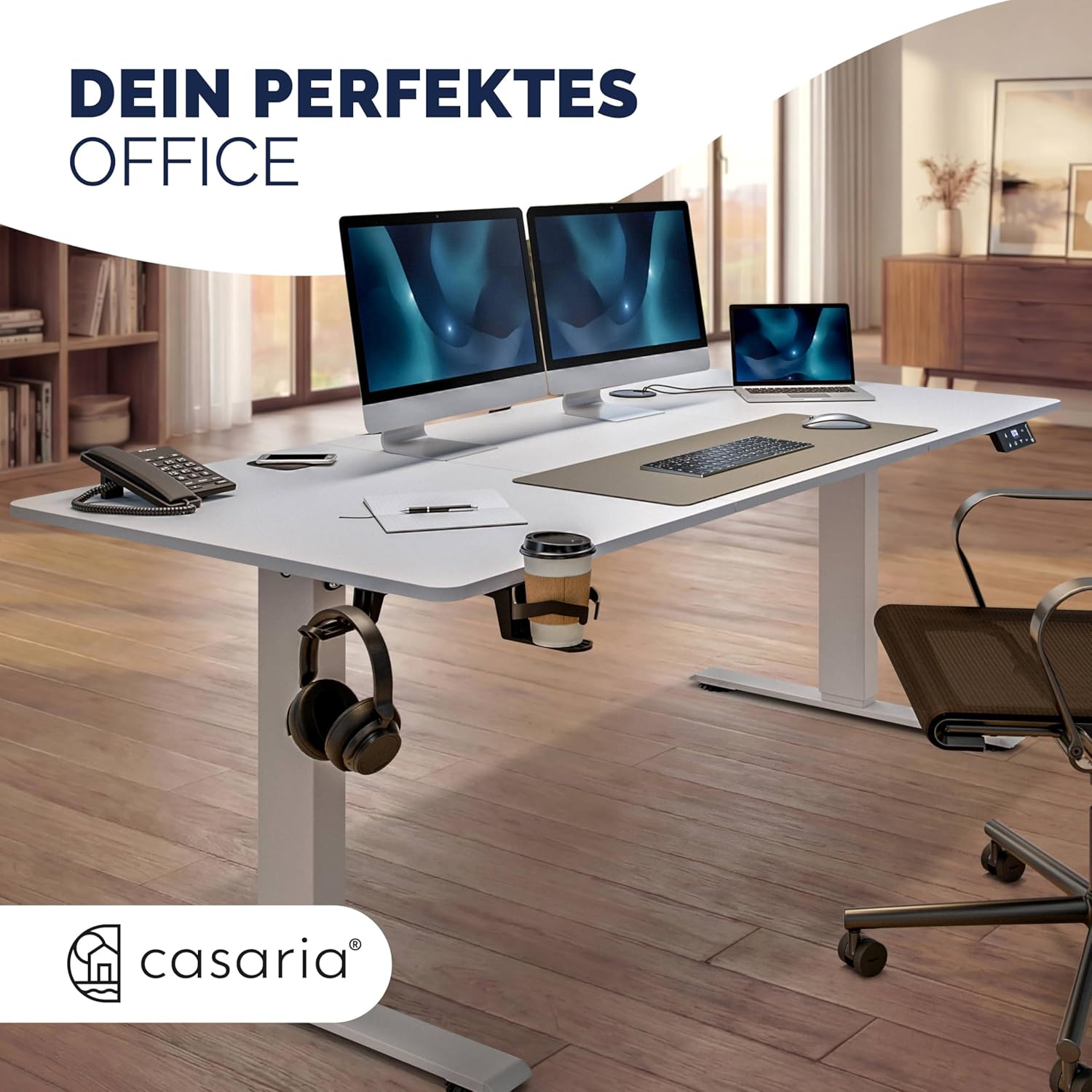 Casaria Höhenverstellbarer elektrischer Schreibtisch 120 x 60 cm mit kabellosem Ladegerät und USB-C/A-Anschluss, LCD-Display, Memory-Funktion, 80 kg Tragkraft, ergonomisch, Weiß – Bild 7