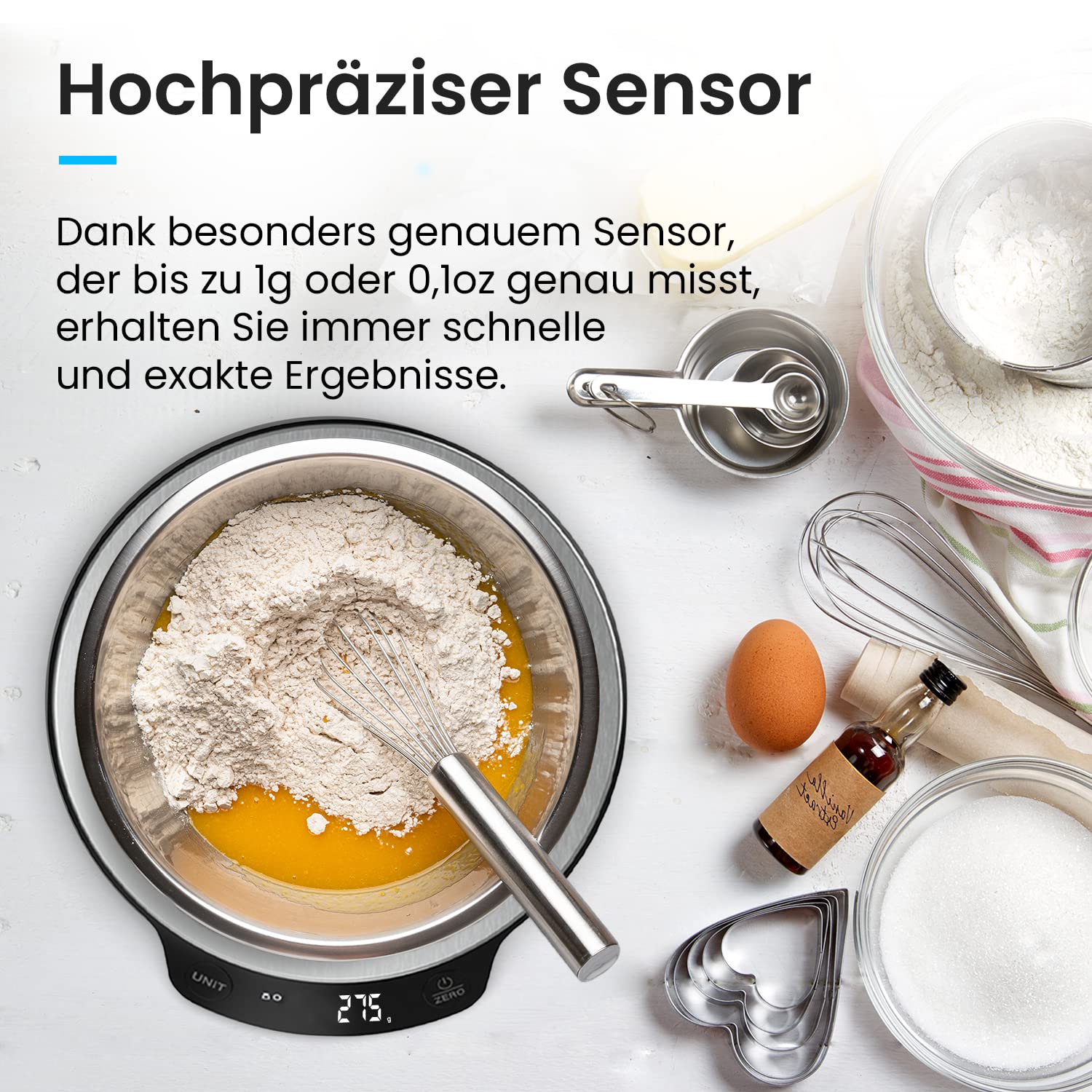Pro Breeze Digitale Küchenwaage bis 5 kg – Professionelle Digitalwaage für präzise Messgenauigkeit bis 1 g, inklusive Flüssigkeitsmessung, mit großem LCD-Display und Tara-Funktion – Silber/Edelstahl – Bild 3