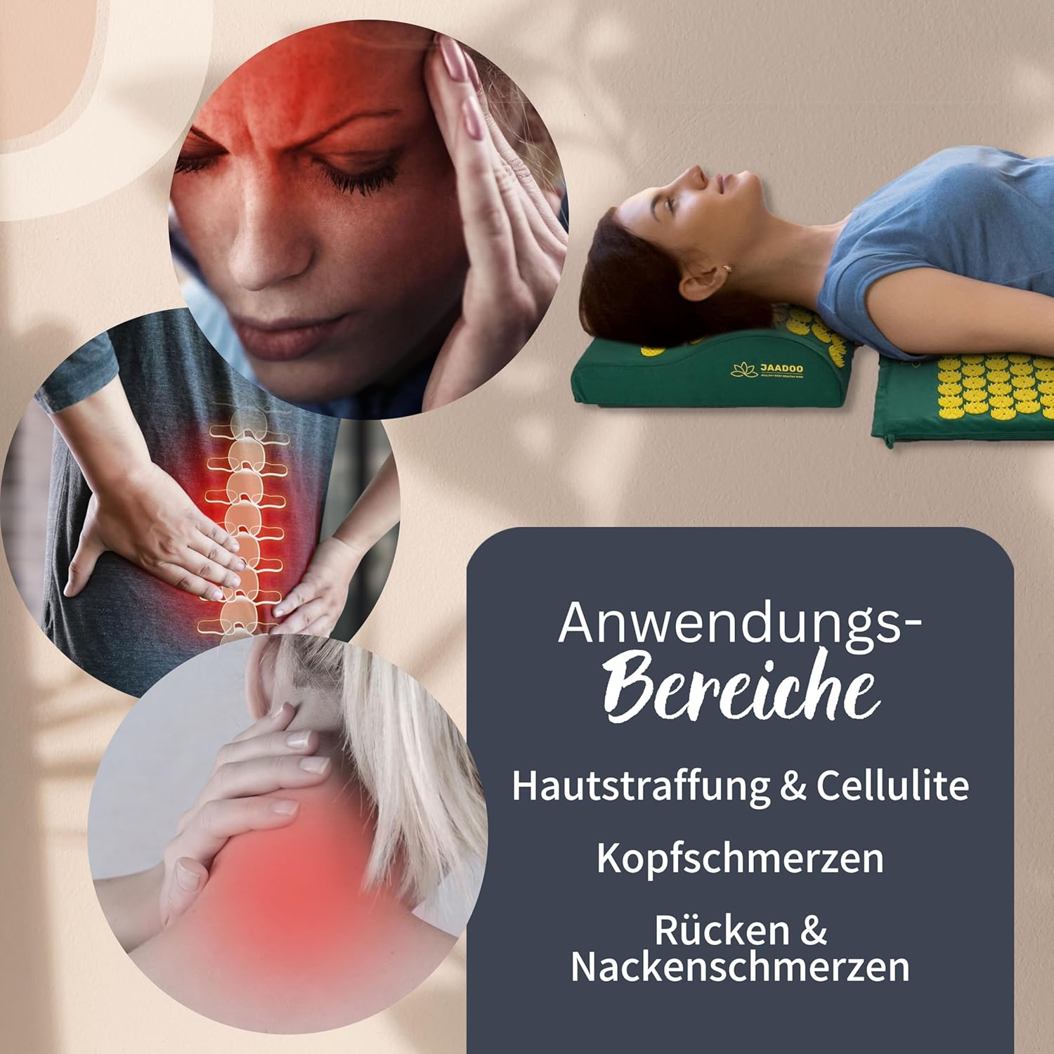Akupressurmatte mit Kissen – perfekt für Anfänger (Memory-Schaum passt sich an) – Entspannung pur – Bezug aus 100 % Baumwolle – Acupresum-Matte grün – Bild 6