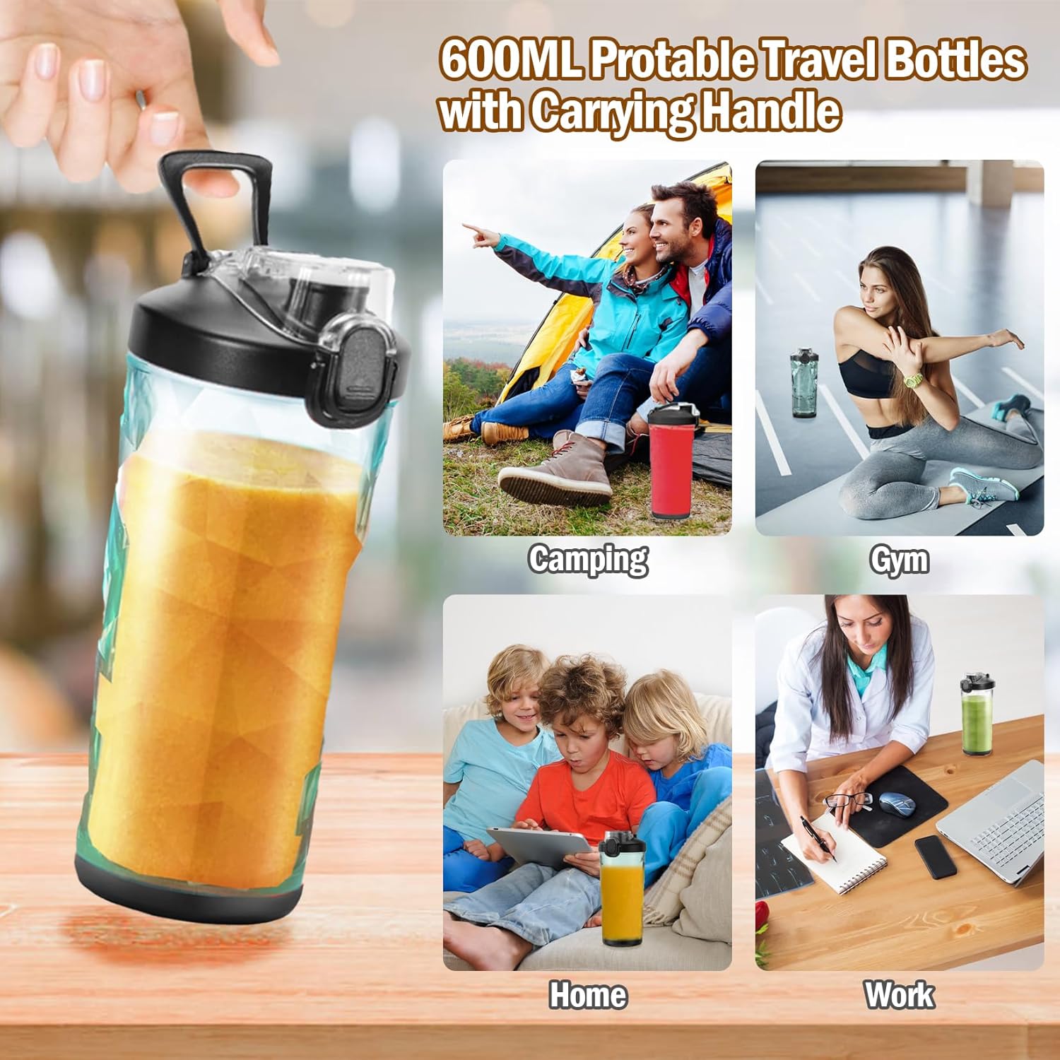 Idota Tragbarer Mixer 600 ml, Mini-Mixer Smoothie Maker mit 6 Klingen, USB wiederaufladbarer tragbarer Mixer für Fitnessstudio, Büro, Camping und Reisen, Schwarz – Bild 7