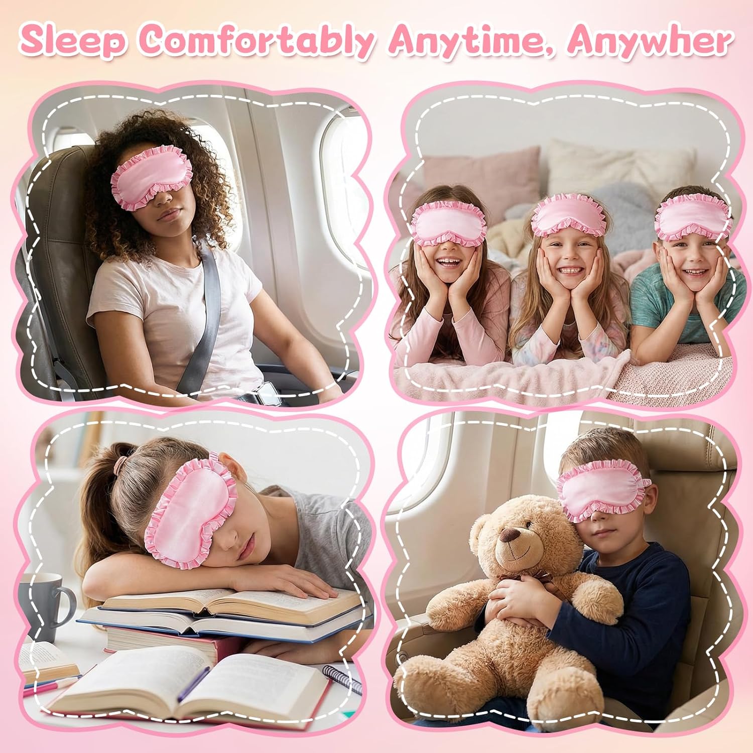 Qianyu Damen-Augenmaske aus Seide, weiche Schlafmaske, Satin-Augenbinde, Nachtschlafmaske mit verstellbarem Gummiband, blickdicht, für Nachtschlaf, Reisen, Damen und Herren – Bild 8