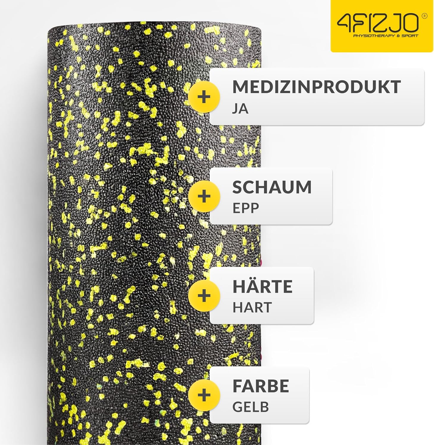 4FIZJO Faszienrolle Schaumstoff, Durchmesser 14,5 cm, Länge 45 cm, Massagerolle, Rückenrolle, Fitnessrolle, leicht, hart, Schaumstoffrolle, Faszientraining, Massagetraining, Schwarz/Gelb – Bild 7