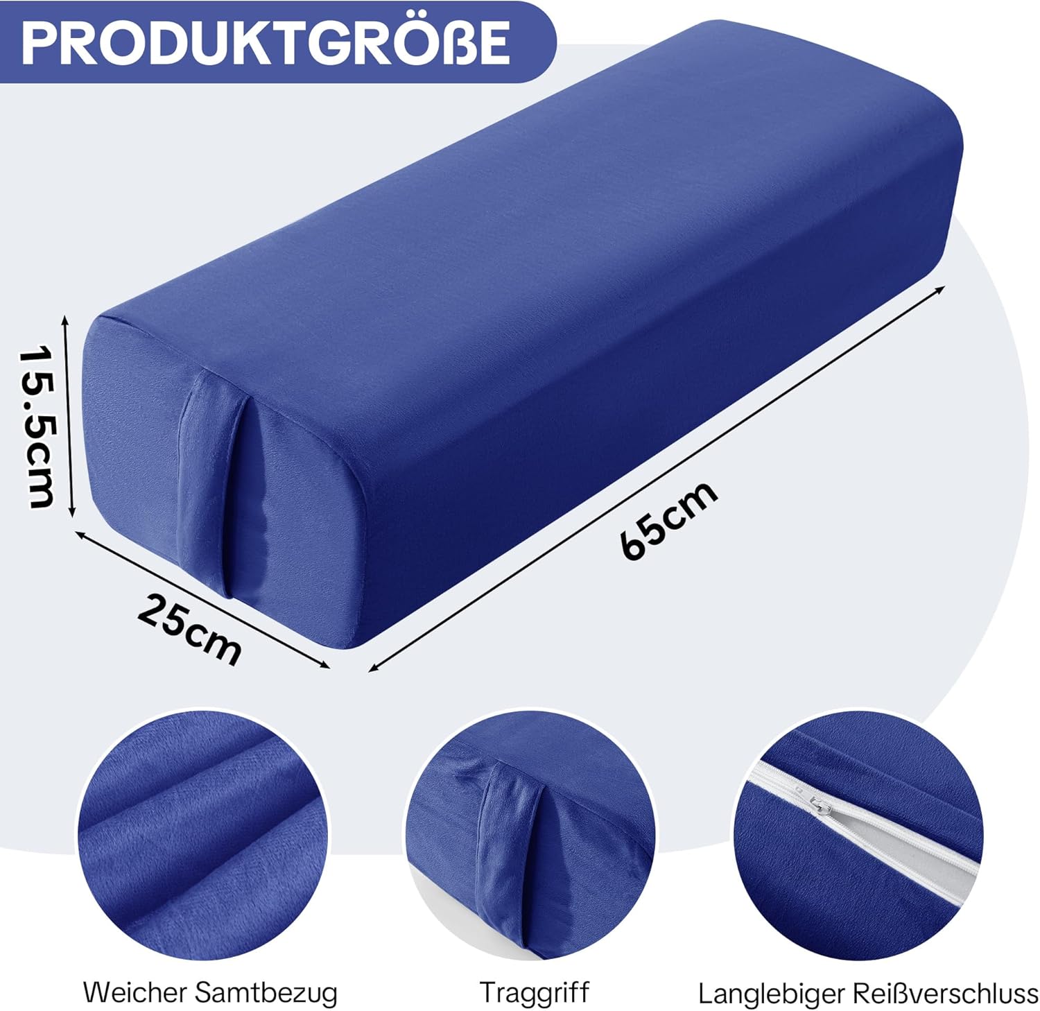 Yoga-Pad-Kissen, rechteckiges Yoga-Bolster mit einteiligem Schaumstoffkern und Tragegriff, Meditationskissen mit waschbarem Bezug für erholsames Yoga und Meditation – Bild 2