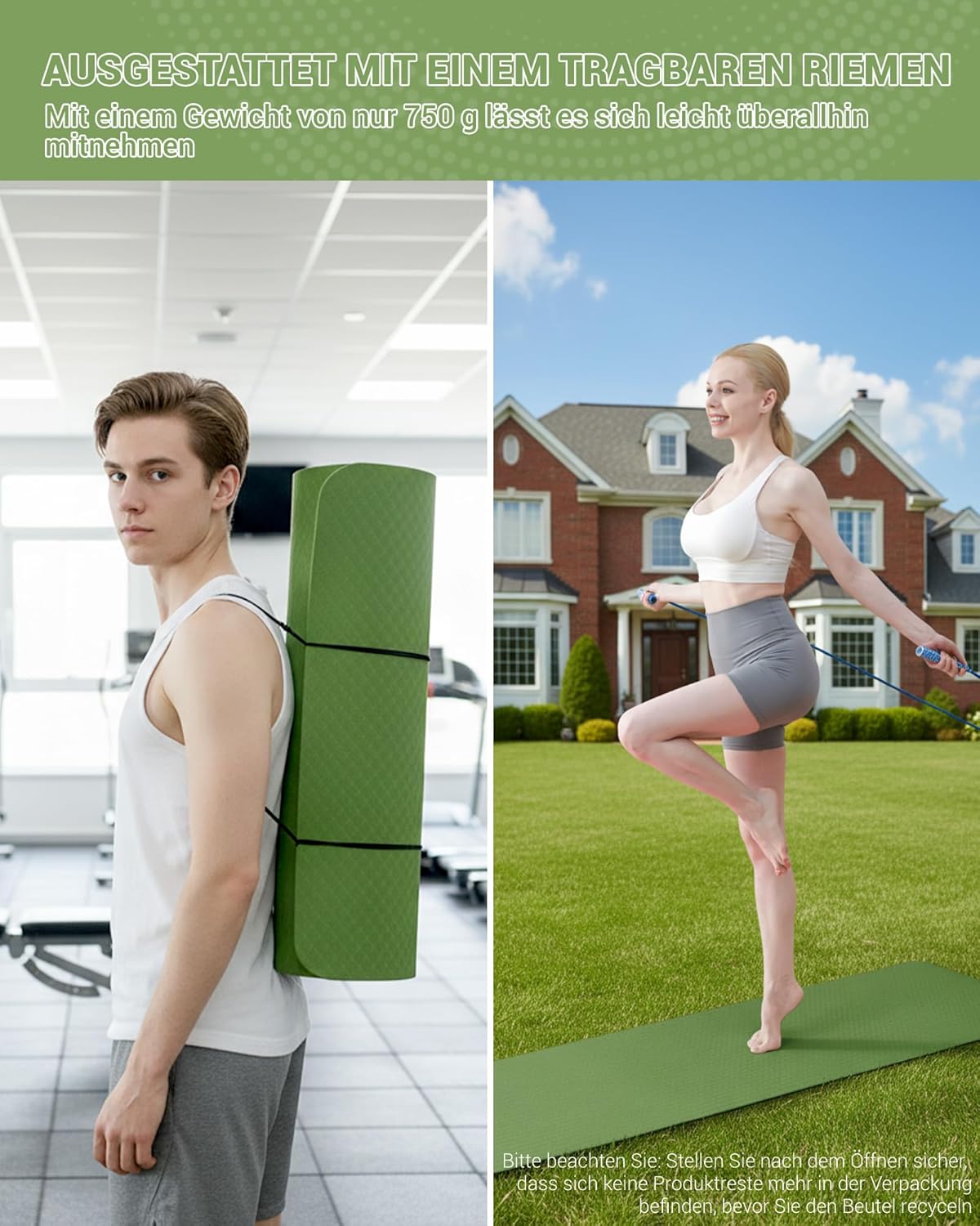 Good Nite Gymnastikmatte, Yogamatte, Fitnessmatte, rutschfeste Trainingsmatte, Sport-Gymnastikmatten, Pilates-Matte, Bodenturnmatte mit Tragegurt, 183 x 61 x 0,6 cm – Bild 6