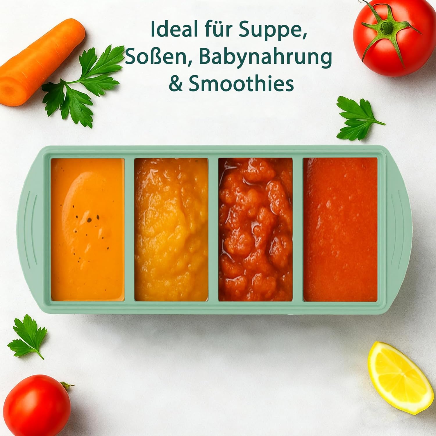 QUELIEN Souper Cube Silikon-Gefrierform mit Deckel – 1-Tassen-Schaufel für Suppe, Brühe und Aufläufe – BPA-freier stapelbarer Gefrierbehälter für die Zubereitung von Mahlzeiten in Mintgrün – Bild 5