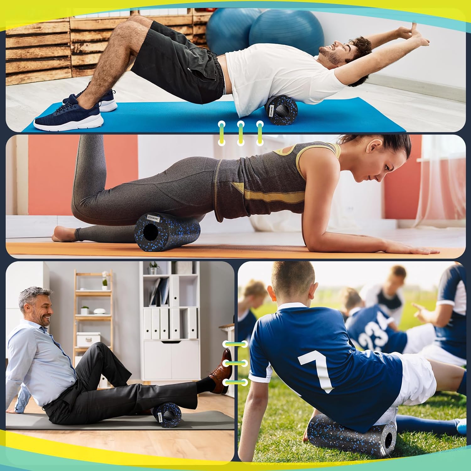 GYMERK Faszienrolle mittlerer Härte, Schaumstoffrolle (33 x 14 cm), Selbstmassage-Gesichtsrolle zur Dehnung & Fitness von Rücken, Wirbelsäule, Beinen, effektive Massagerolle für funktionelles Training – Bild 7