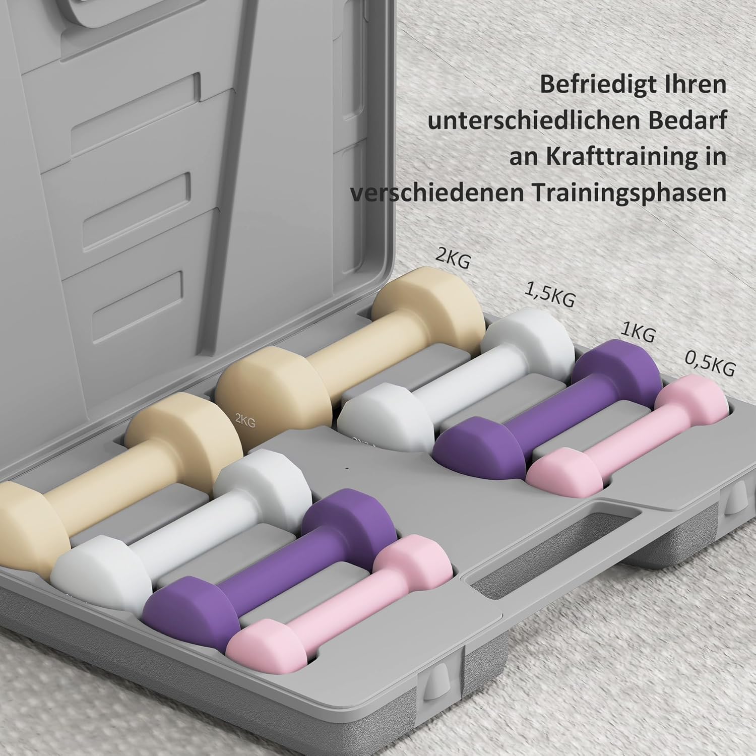 HOMCOM Hantelset 4 Paar 0,5kg-10kg Hanteln mit Koffer, Hantel-Set aus Gusseisen, Hexagon Hanteln Set, Kurzhanteln für Männer Frauen, Hanteln für Fitnessstudio, Krafttraining – Bild 6
