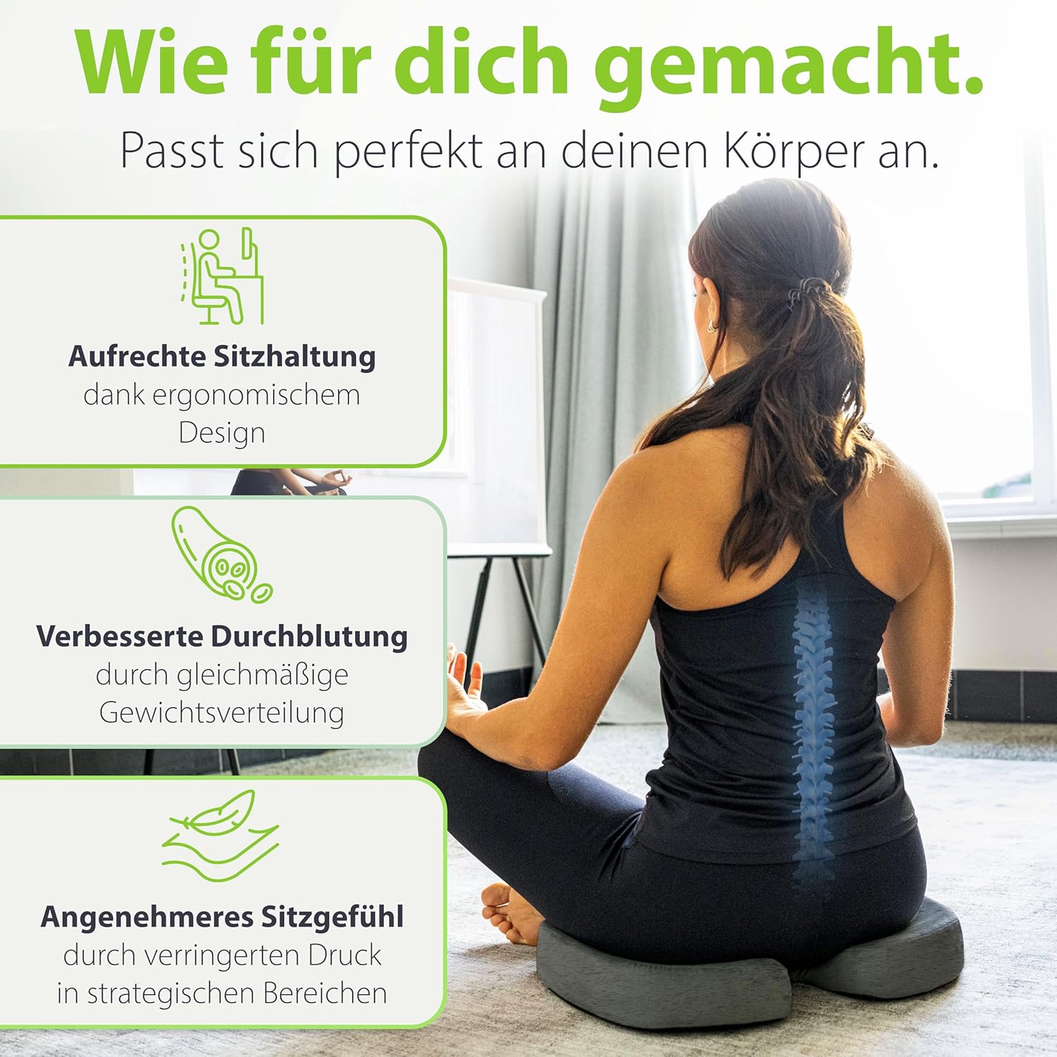 Feela.® Orthopädisches Sitzkissen, 3 Härtegrade, ergonomisches Sitzkissen für Bürostuhl etc., lindert Schmerzen, erhöht den Sitzkomfort, fördert die Durchblutung und entlastet das Steißbein, mittel – Bild 3
