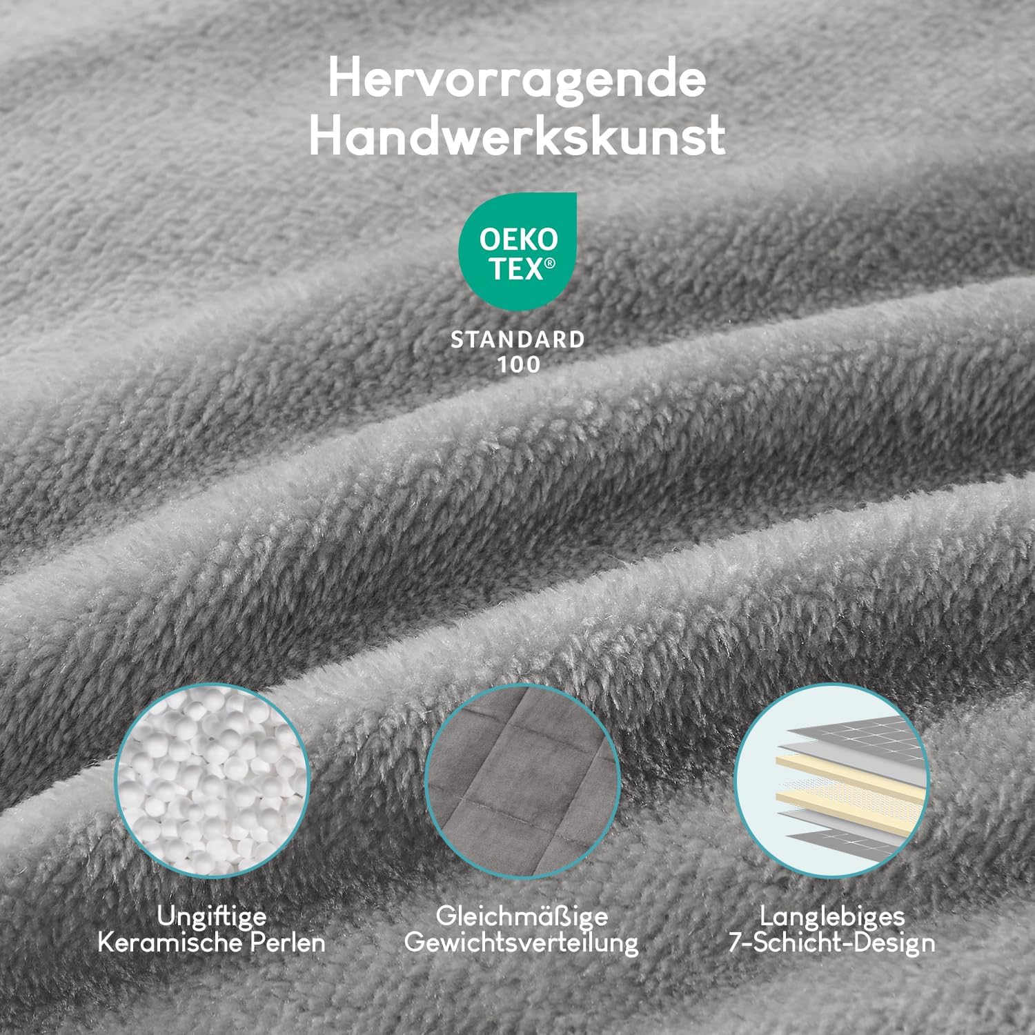 Cottonblue Gewichtsdecke 120 x 180 cm, 7 kg Sherpa-Fleece-Entspannungsdecke für Erwachsene zur Verbesserung des Schlafes. Gewichtsdecke – gemütliche, ruhige Decken mit Glasperlen, Grau – Bild 4