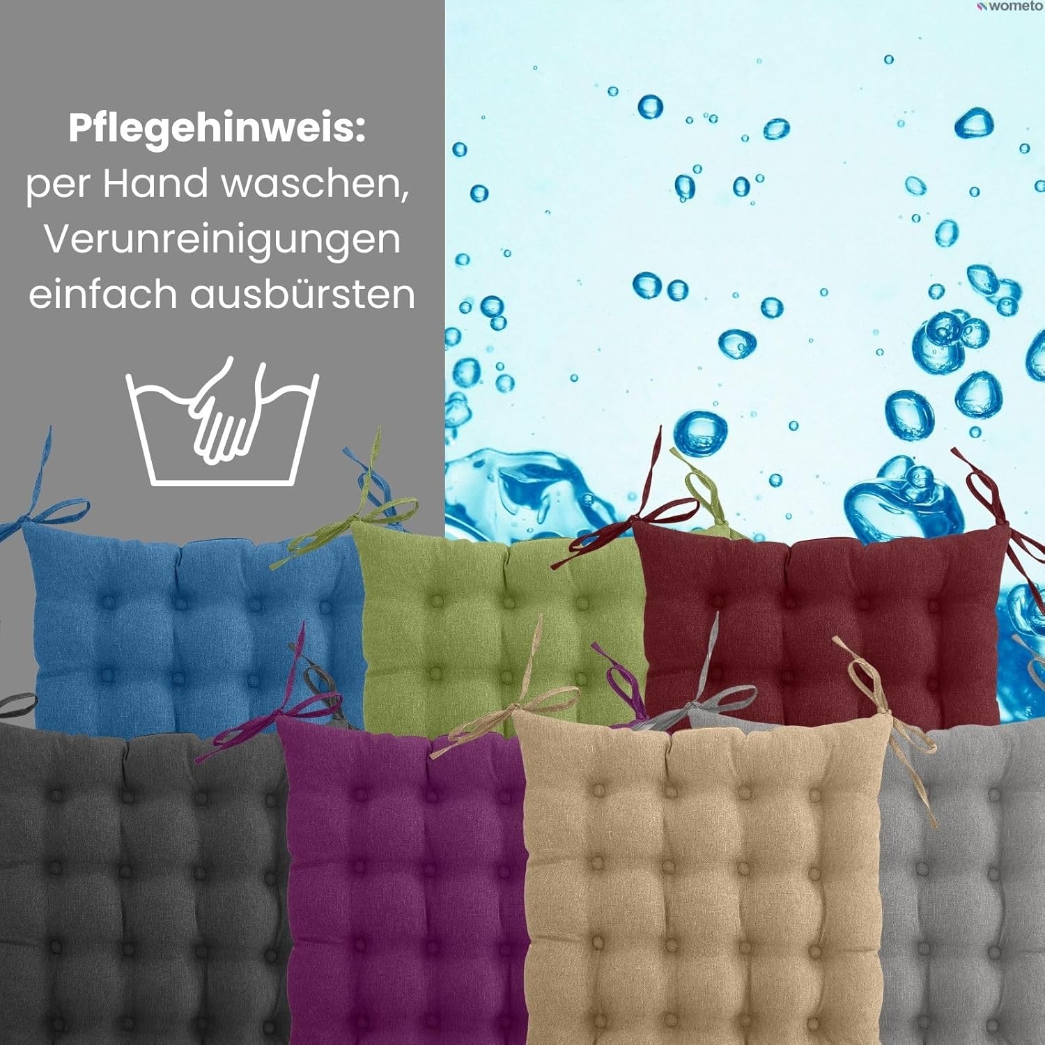 wometo 2er Set Sitzkissen Stuhl 40 x 40 cm Öko-Tex - Grau Mittelgrau Sitzkissen Stuhlkissen mit Bändern/Schleifen für drinnen und draußen (2 Stück) – Bild 5