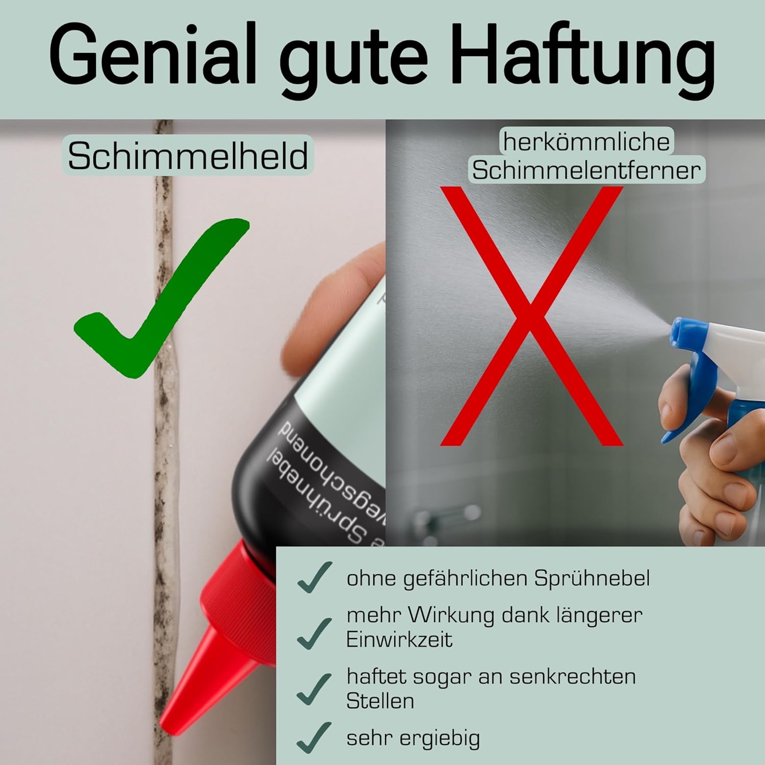 Schimmelentferner-Gel mit Sofortwirkung, ohne schädlichen Sprühnebel, lange Einwirkzeit für Tiefenreinigung, Schimmelentferner Wand, Badezimmer, Küche, Fugen, Waschmaschine (100 ml) – Bild 3