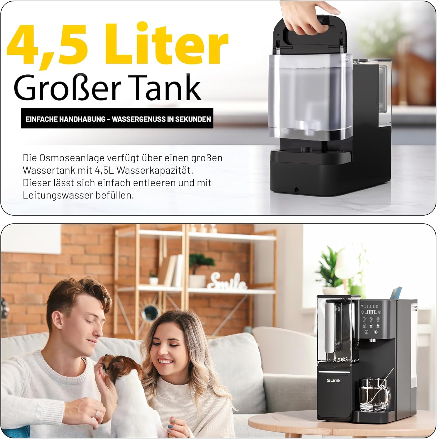 Sunik Auftisch-Osmoseanlage NC100-H Wasserfilter, Heißwasserfunktion (bis zu 100 °C), Umkehrosmoseanlage mit Tank, keine Installation, 5-stufige Filtration, TDS-Anzeige, UV-Desinfektion & Kalk – Bild 7