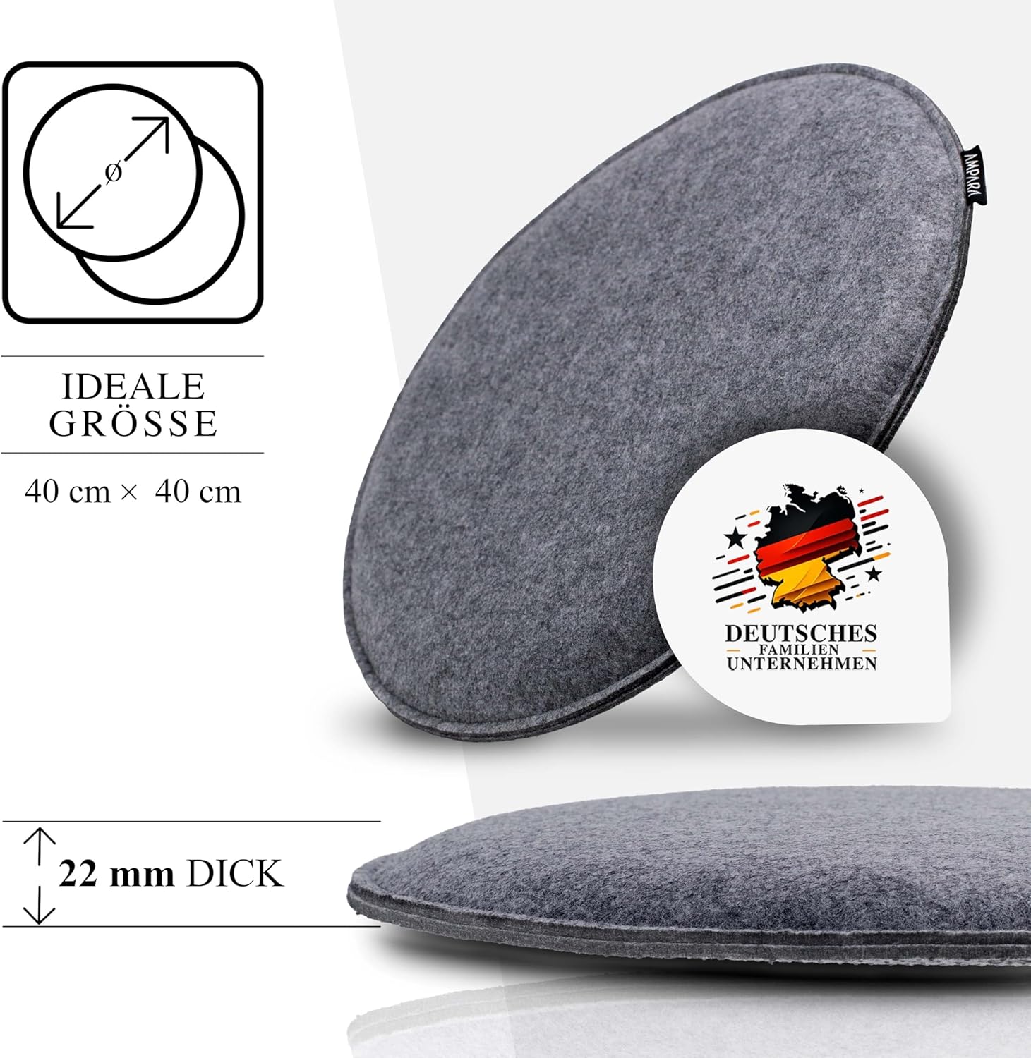 Set mit 4 eleganten Stuhlkissen, rund, aus grauem Filz, rutschfest, dick, 40 cm, Grau (hellgrau), 40 x 40 – Bild 5