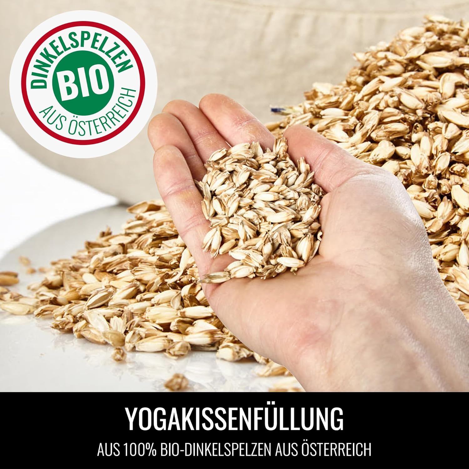 GORILLA SPORTS® Yogakissen – rund, waschbarer Bezug, 100 % Baumwolle, Dinkelspelzfüllung, Sitzhöhe 18 cm, Durchmesser 30 cm, mit Griff, Farbe wählbar – Meditationskissen, Sitzkissen, Yoga-Bolster – Bild 3