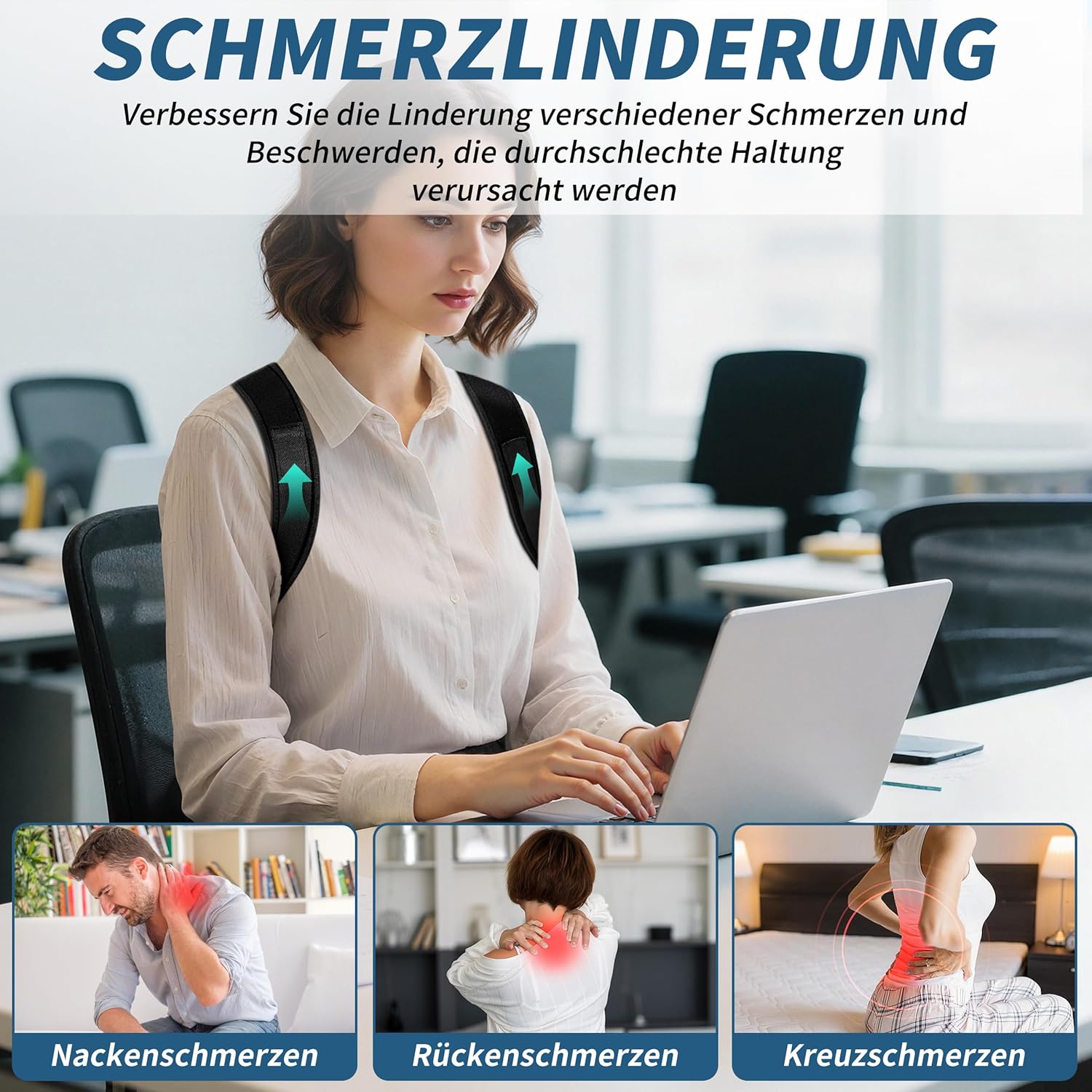 Rückenhaltungstrainer zur Haltungskorrektur für Männer und Frauen, atmungsaktiver Haltungskorrektor & verstellbarer Rückenstützgürtel für Haltung, Rückenstütz-Glätteisen – Bild 4