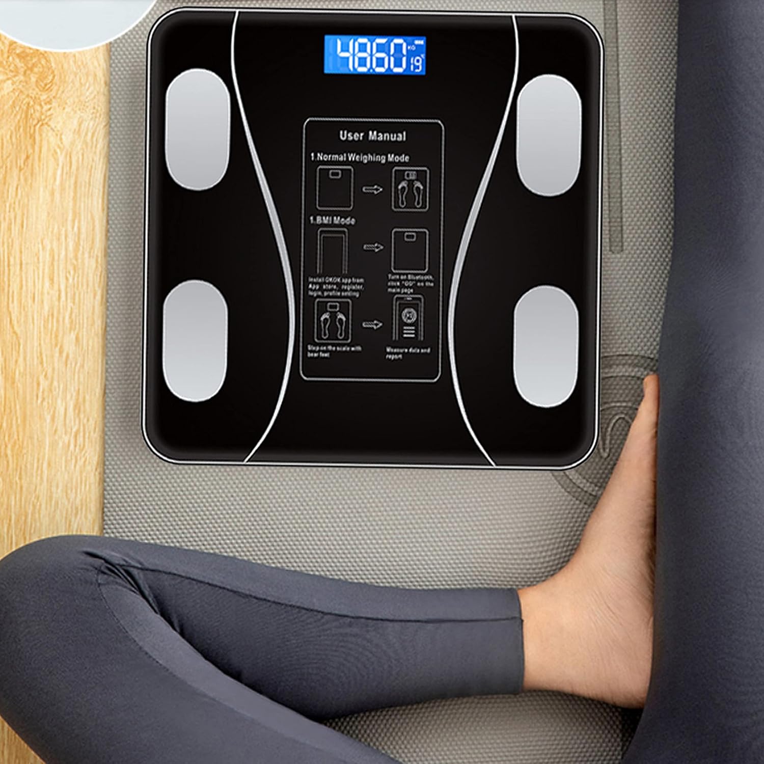 Retoo Personenwaage, Körperfettwaage, digital, mit Körperanalysewaage, kompatibel mit Tuya, Google Fit People, Bluetooth, gehärtetes Glas, für Muskelmasse, Körperfett, BMI, Wasser, Skelettmuskulatur, Schwarz – Bild 4