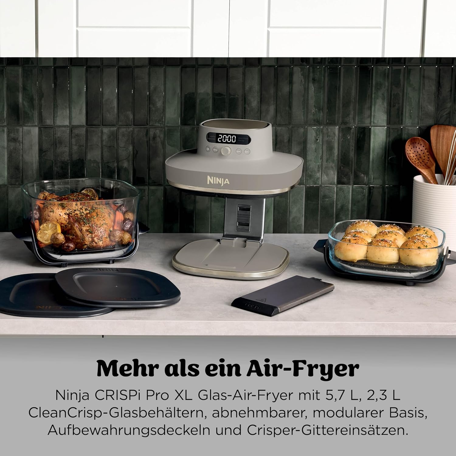 Ninja CRISPi PRO XL Glas-Luftfritteuse (Luftfritteuse), 5 voreingestellte Zubereitungsfunktionen, inklusive CleanCrisp-Glasbehälter (5,7 l und 2,3 l) und Aufbewahrungsdeckel, Steingold AS090EUSD – Bild 4