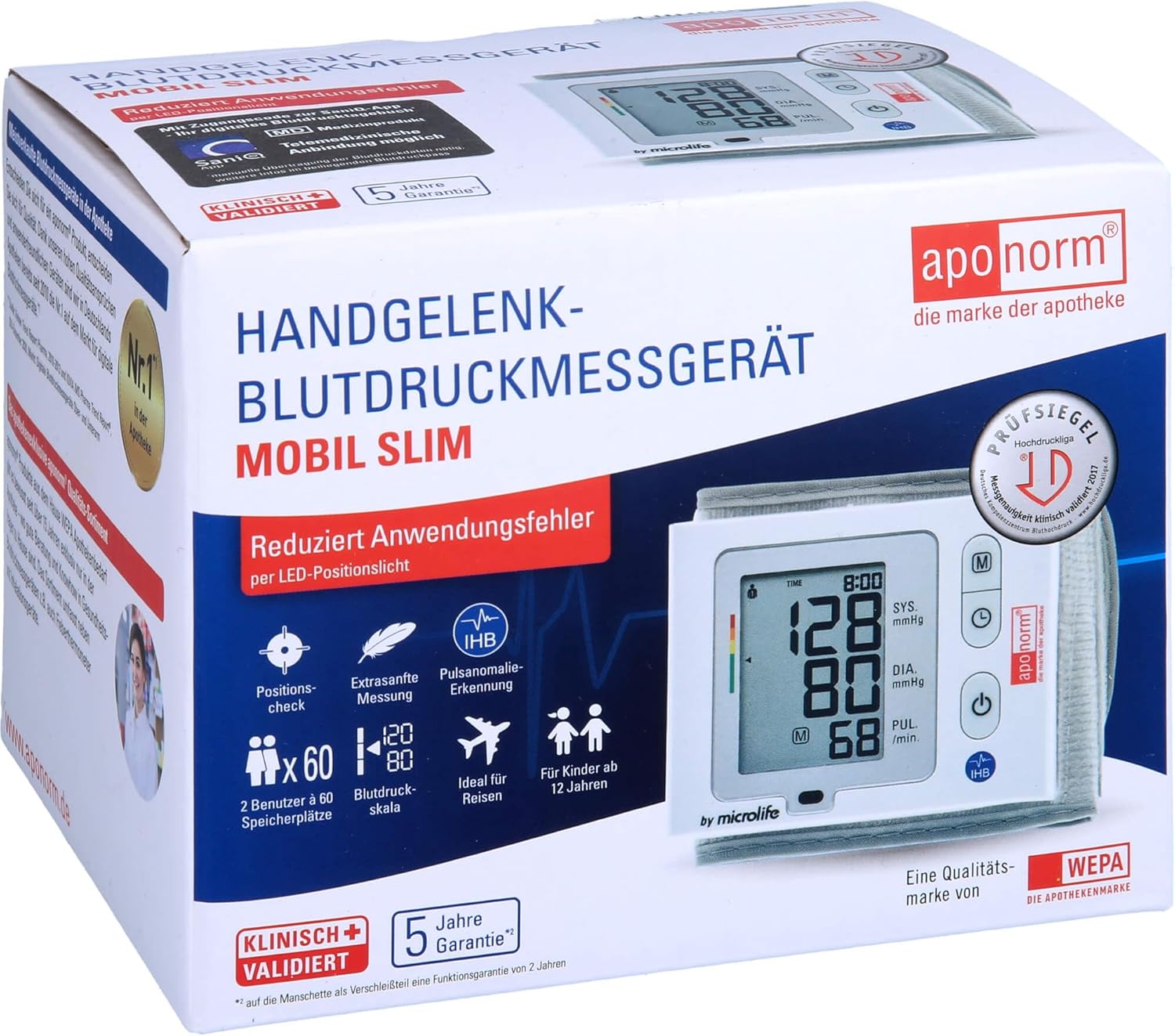 Aponorm Handgelenk-Blutdruckmessgerät Mobile Slim 1 Stück Blutdruckmessgerät – Bild 3