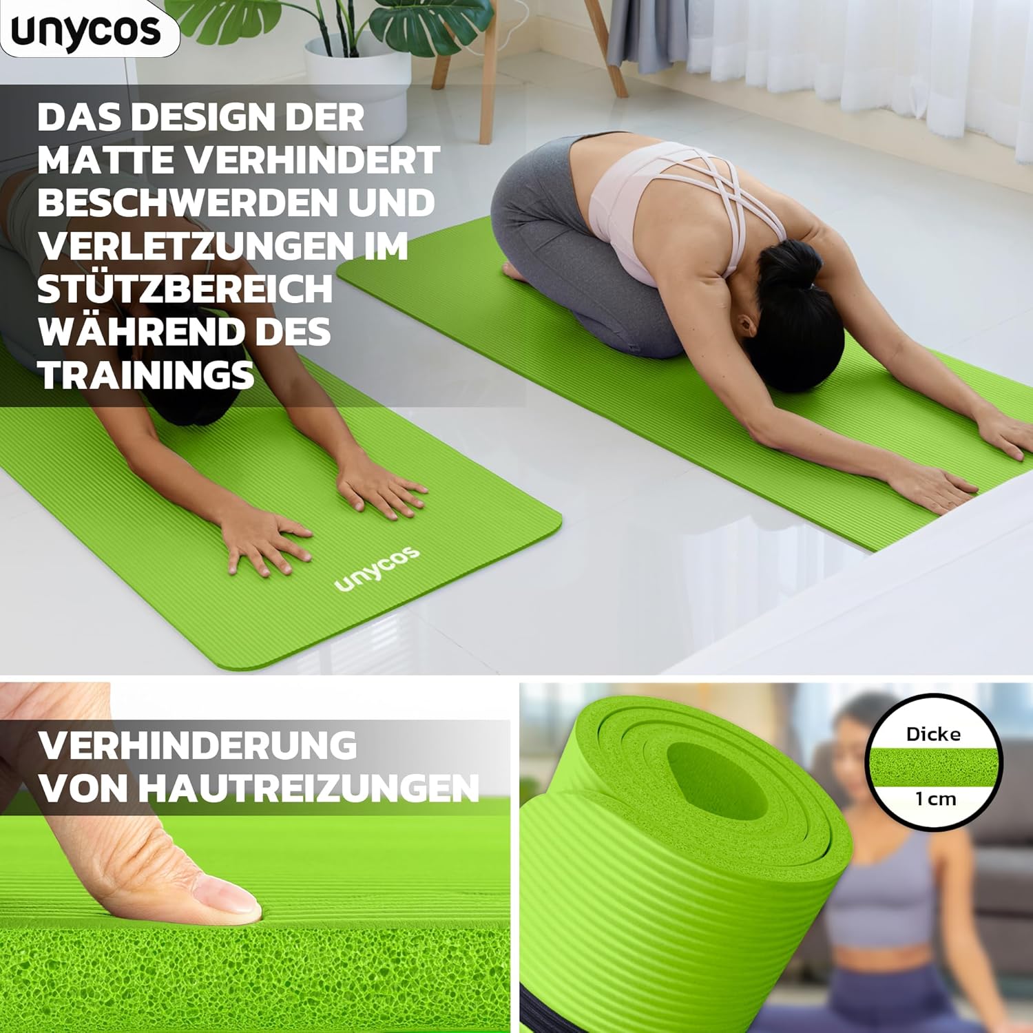 unycos - Yogamatte rutschfest | Hohe Dichte 6/10/15 mm, Gymnastikmatte mit Tragegurt und Schultergurt. 【Inklusive E-Book】 Hautfreundliche Fitnessmatte für Pilates, Trainingsmatte, Fitnessstudio – Bild 5