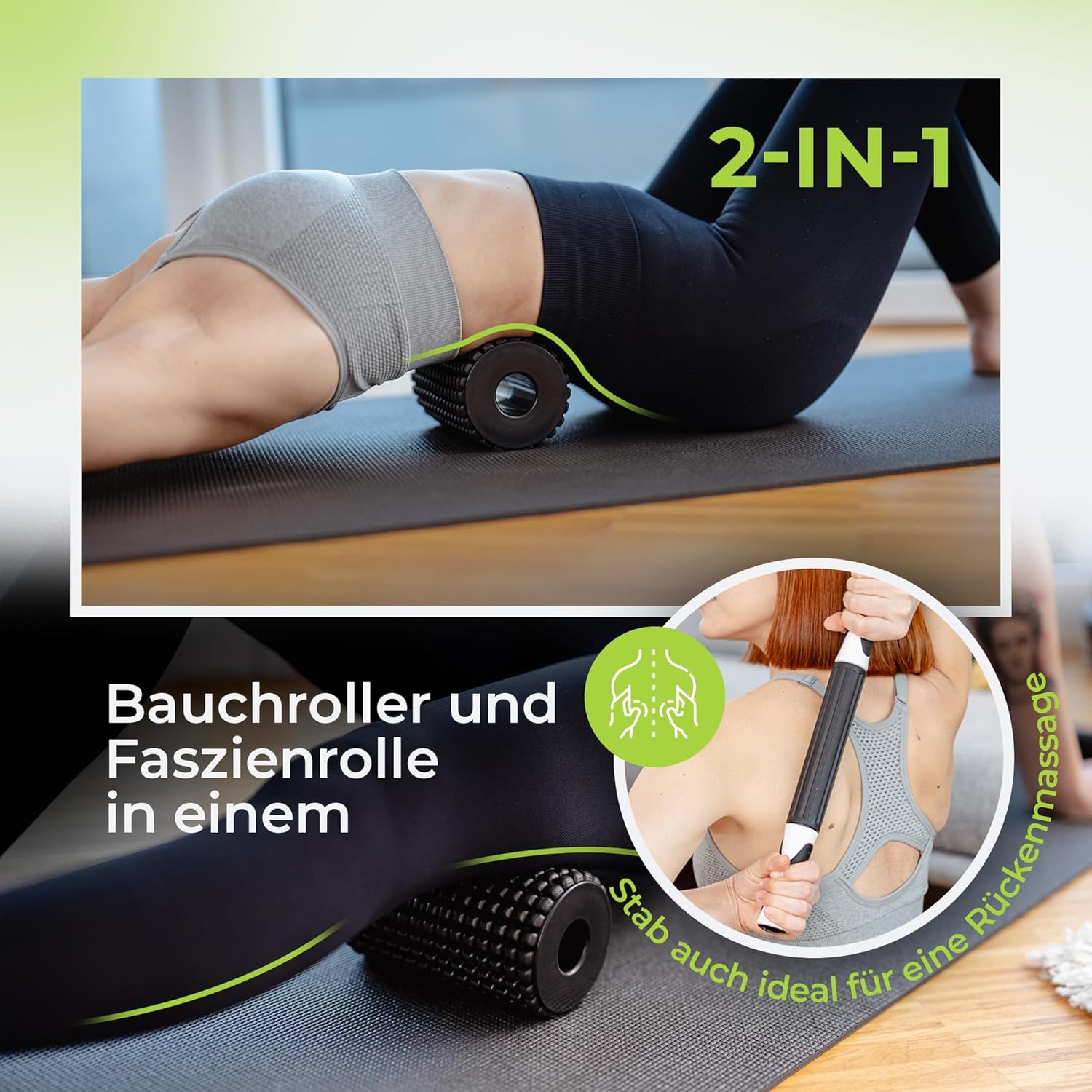 Faszienrolle 2-in-1 – Bauchrolle & Massagerolle | Rücken & Wirbelsäule schnell entspannen | Oberschenkelrolle, Beinrolle und Rückenrolle | Effektive Massage und Muskelregeneration für Sportler – Bild 6