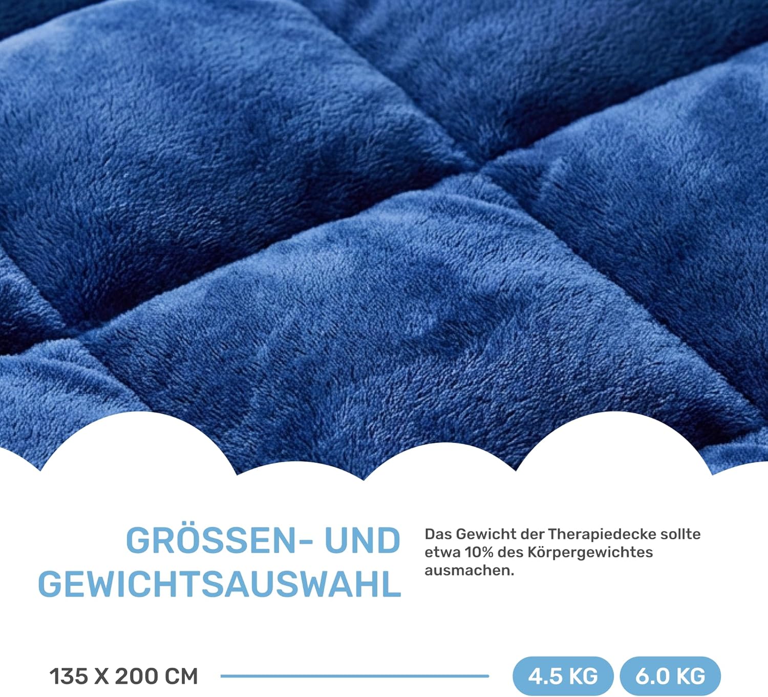 Dailydream Therapie-Gewichtsdecke 135 x 200 cm, 6 kg, blau, flauschiges Fleece mit Glasperlenfüllung, schwere Decke zum Schlafen, Gewichtsdecke, Therapiedecke, Körpergewicht 53–65 kg – Bild 6