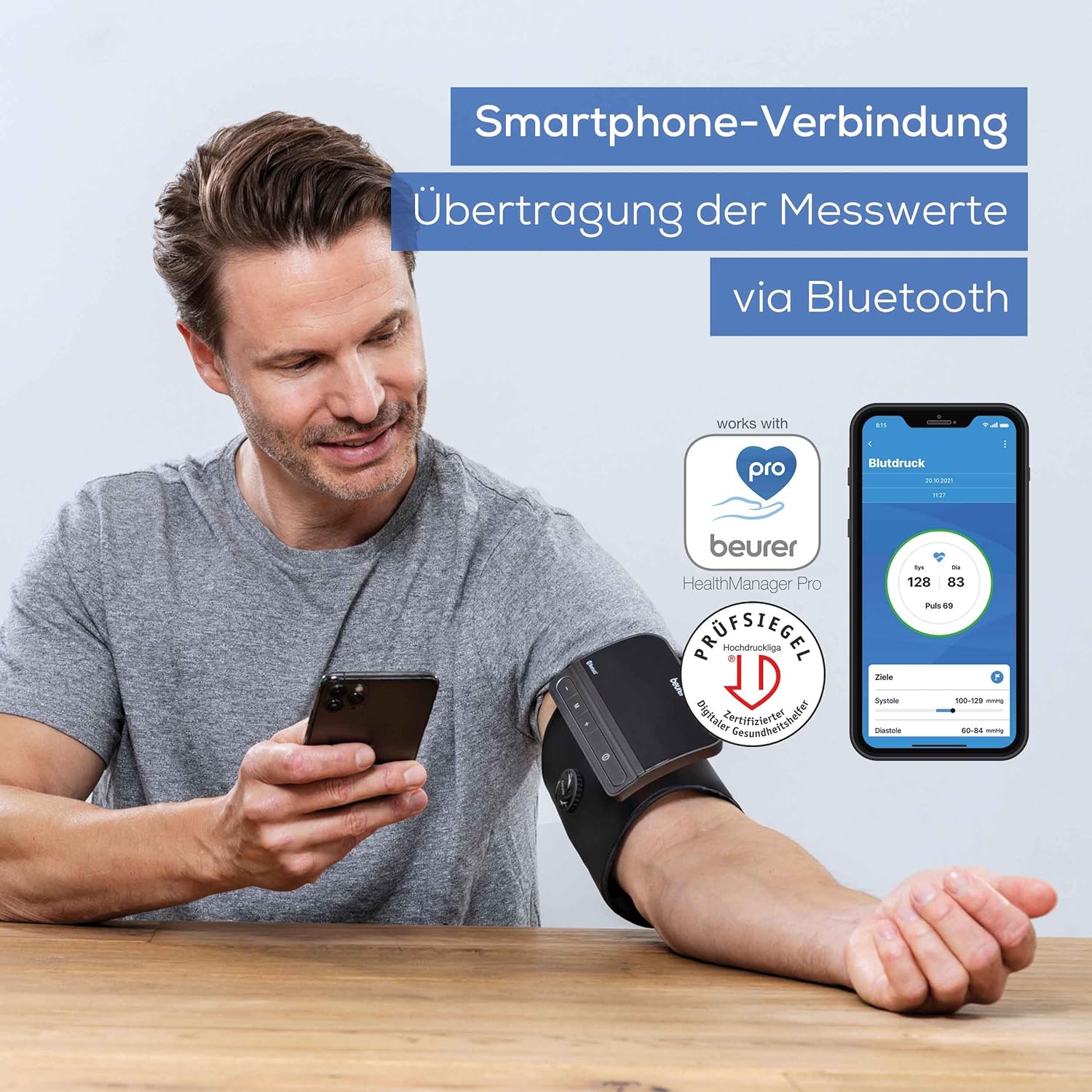 Beurer BM 81 easyLock Oberarm-Blutdruckmessgerät, einfache Bedienung ohne Kabel, klinisch validiert, Manschette mit Schraubverschluss, sanfte und schnelle Messung, Datenübertragung an Apple Health und Co – Bild 5