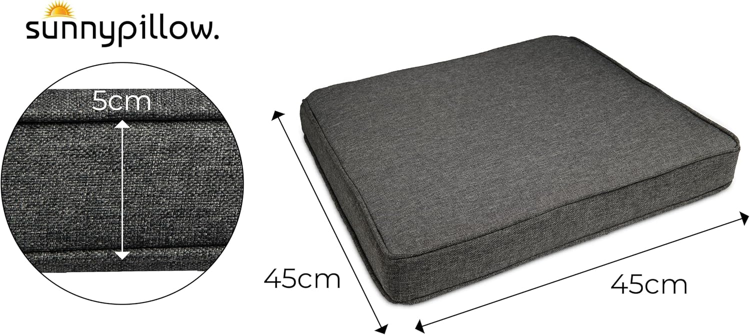 sunnypillow 4er Set Stuhlkissen, wasserfest, UV-lichtecht, 45 x 45 x 5 cm, Polsterkissen für Stühle/Bänke, Sitzkissen, Stuhlkissen für Haus und Garten, Indoor/Outdoor, Anthrazit – Bild 2