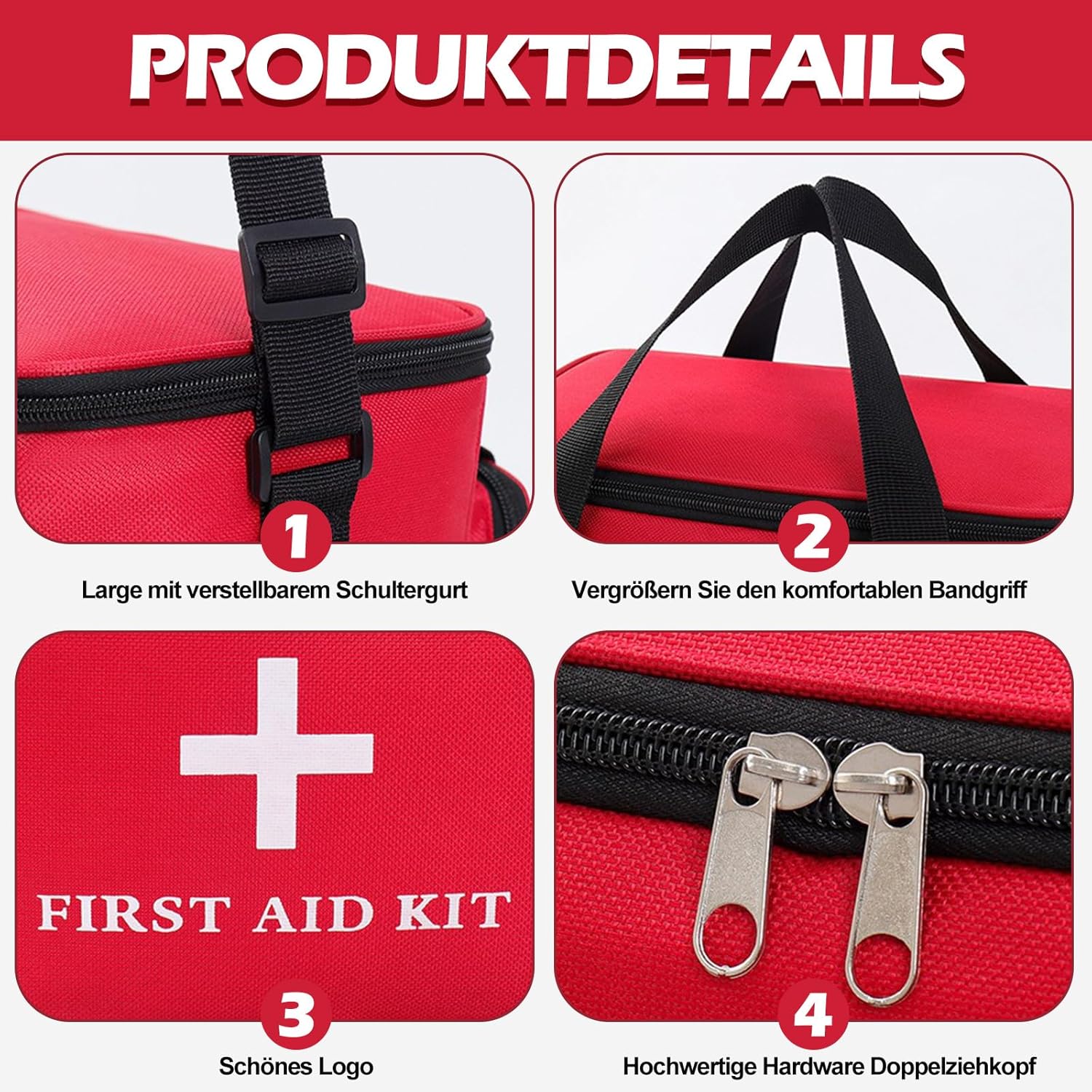 XXL-Erste-Hilfe-Tasche für Reisen – 30 x 20 x 23 cm große Medikamententasche und 17 x 13 x 5,5 Tasche, Reise-Medizintasche, leere Tasche mit Griff und Umhänge-Schultergurt, wasserdichte Medikamenten-Notfalltasche – Bild 4