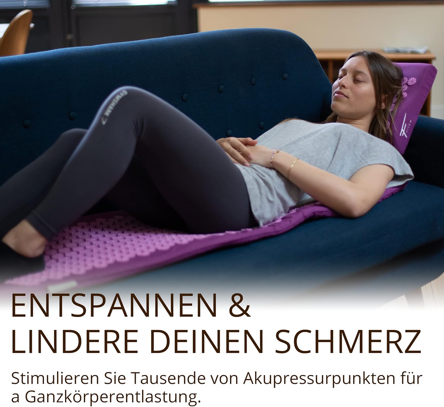 Fitem XL Akupressur-Set – Akupressurmatte + Akupressurkissen – zur Linderung von Rücken- und Nackenschmerzen – Ischias – Rückenmassage + Muskelentlastung + Erholung nach dem Training. – Bild 4