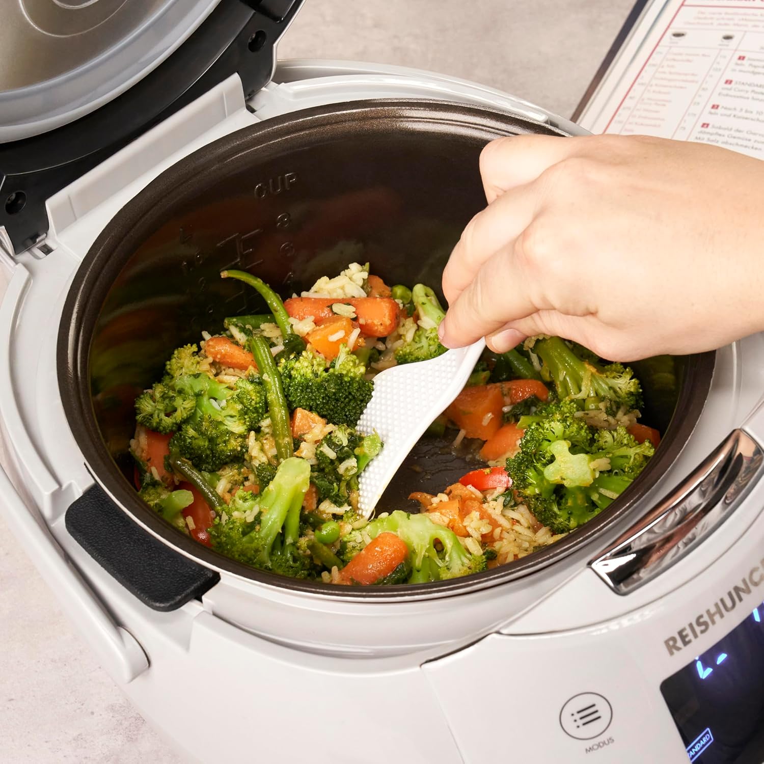 REISHUNGER Digitaler Reiskocher und Dampfgarer Schwarz | 1,5 Liter für 8 Personen | Warmhaltefunktion, Timer und Premium-Innentopf | Multikocher, 12 Programme, 7-Phasen-Technologie – Bild 14
