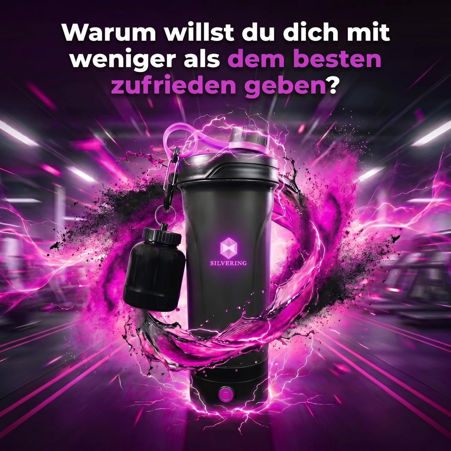 Silvering Elektro-Shaker, spülmaschinenfest, Protein-Shaker mit abnehmbarer Motoreinheit, USB-C wiederaufladbar, Trainingsflasche, BPA-frei, 600 ml, Protein-Shaker elektrisch (lila) – Bild 8
