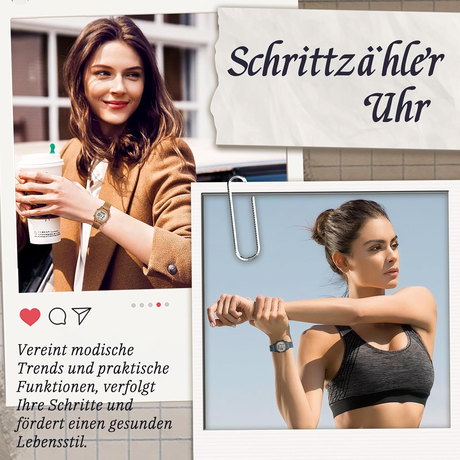 TIMEURE Damen Schrittzähler Uhr, Stilvolles Design, gut ablesbar, zeichnet Kalorien, Schritte, Kilometerstand, Countdown und Alarm auf, mit Hintergrundbeleuchtung, TU-2401 – Bild 2