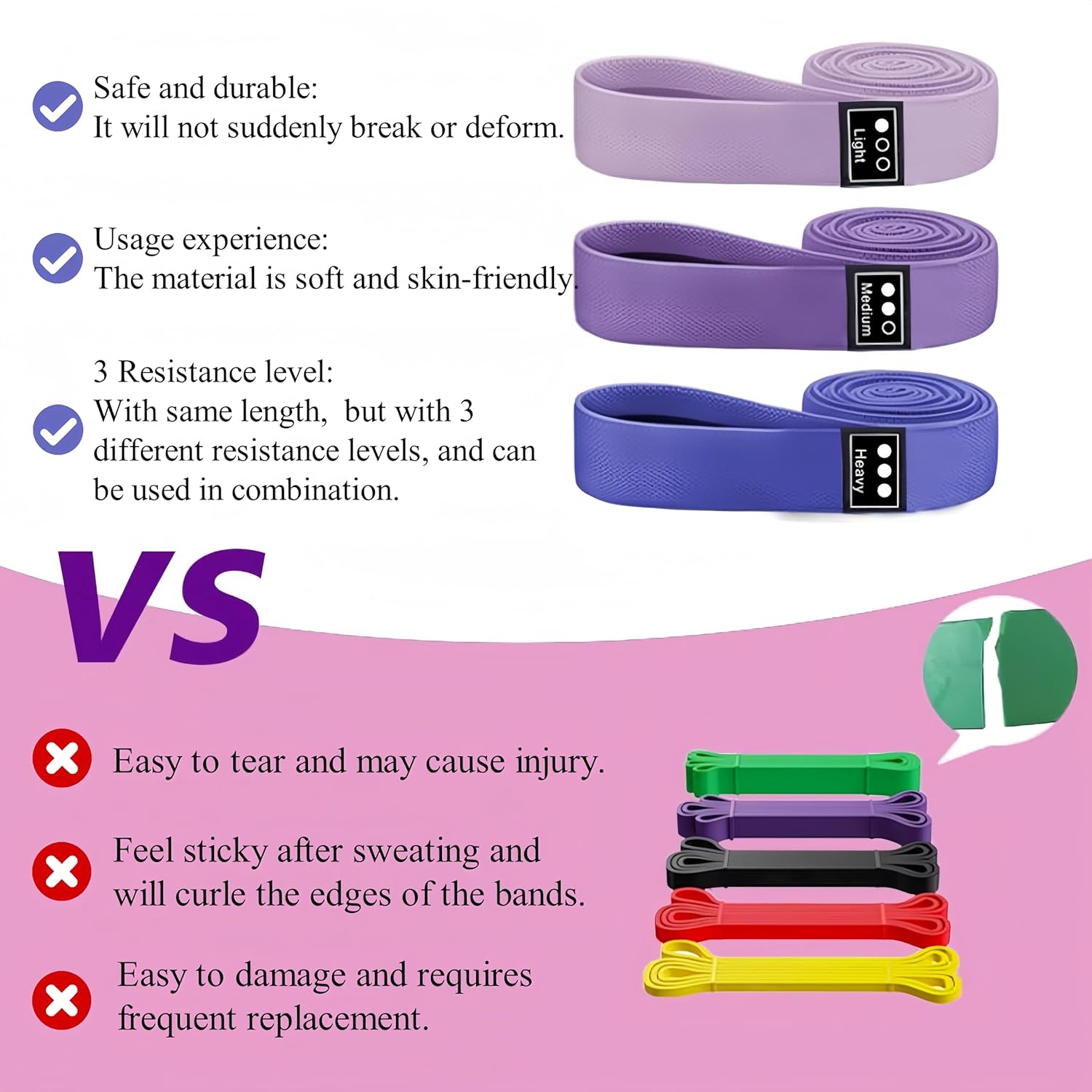 CEILIWEN Fitnessbänder (3er Set), Widerstandsbänder Lang mit 3 Widerstandsstufen, Widerstandsbänder Lang Set Fitnessband für Frauen/Männer Krafttraining, Yoga, Pilat, Fitness – Bild 5