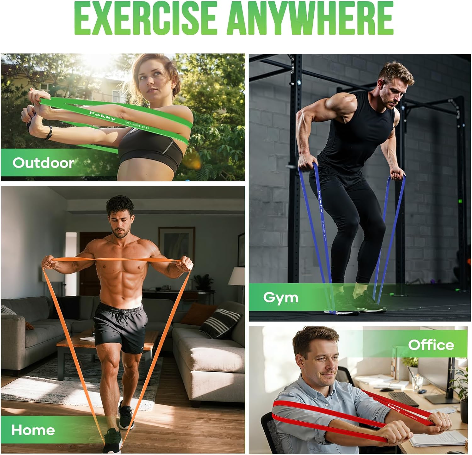 Resistance Bands Widerstandsbänder Set, 4 Stufen Fitnessbänder mit Türanker/Übungsposter/Tragetasche, Klimmzugbänder für Stretching, Krafttraining, Crossfit, Muskelaufbau, Heimtraining, Klimmzughilfe – Bild 6