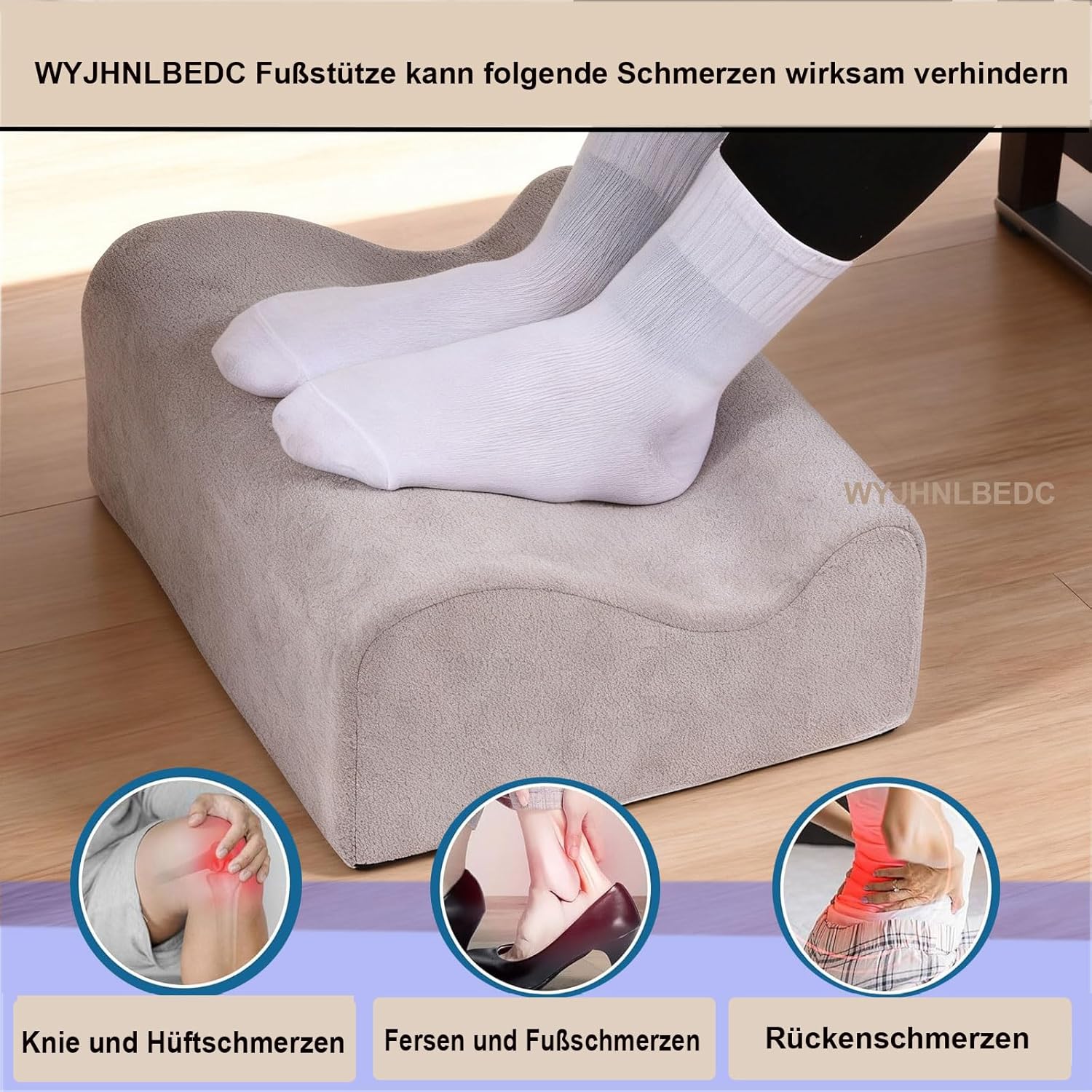 Fußstütze für den Schreibtisch, ergonomische Fußstützen für das Büro mit Premium-Schaumstoffkern und abnehmbarem Deckel, rutschfeste Fußstütze für unter dem Schreibtisch, Rücken- und Hüftschmerzen, hellgrau, mittel – Bild 3