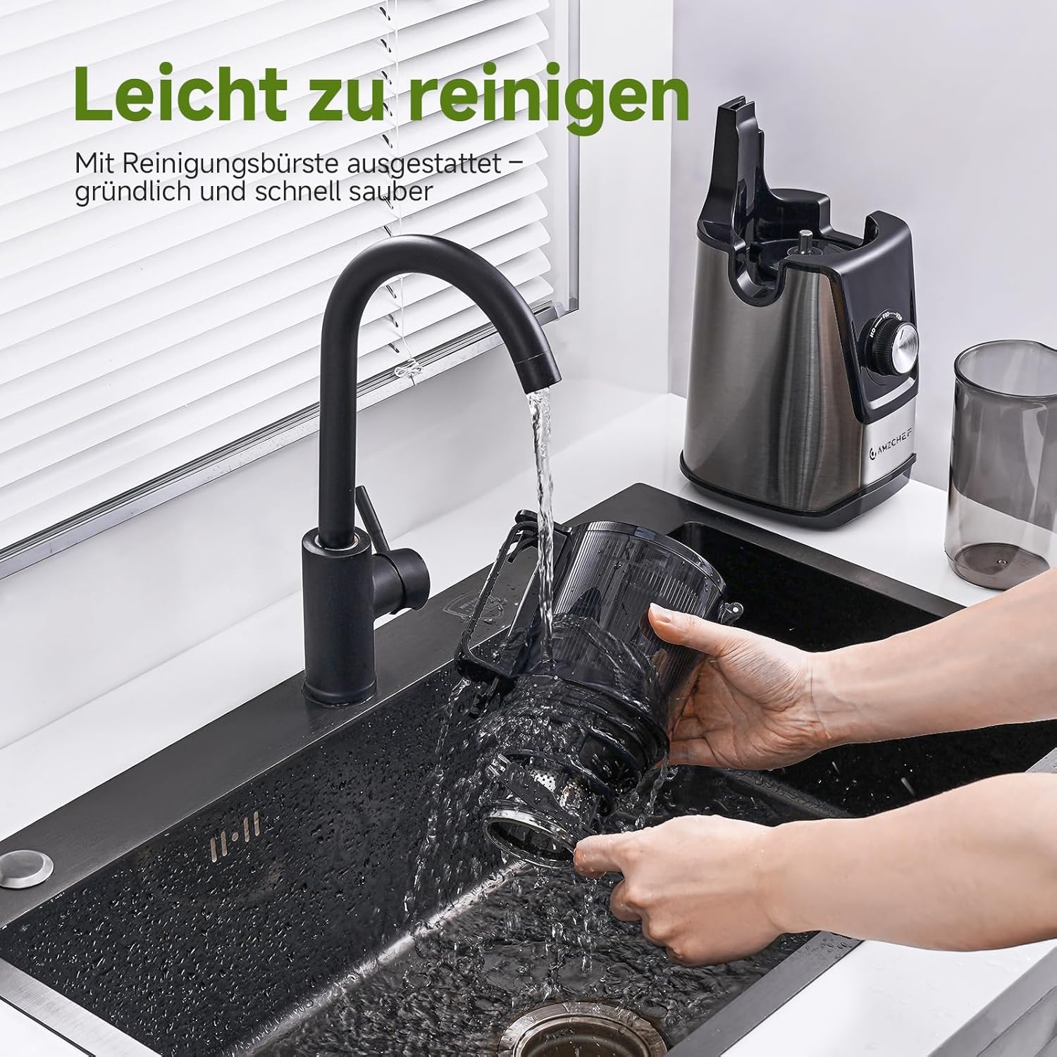 AMZCHEF Slow Juicer Entsafter mit 118 mm großer Einfüllöffnung für ganze Früchte und Gemüse, 180 W Kaltentsafter, leicht zu reinigen, Silber – Bild 9