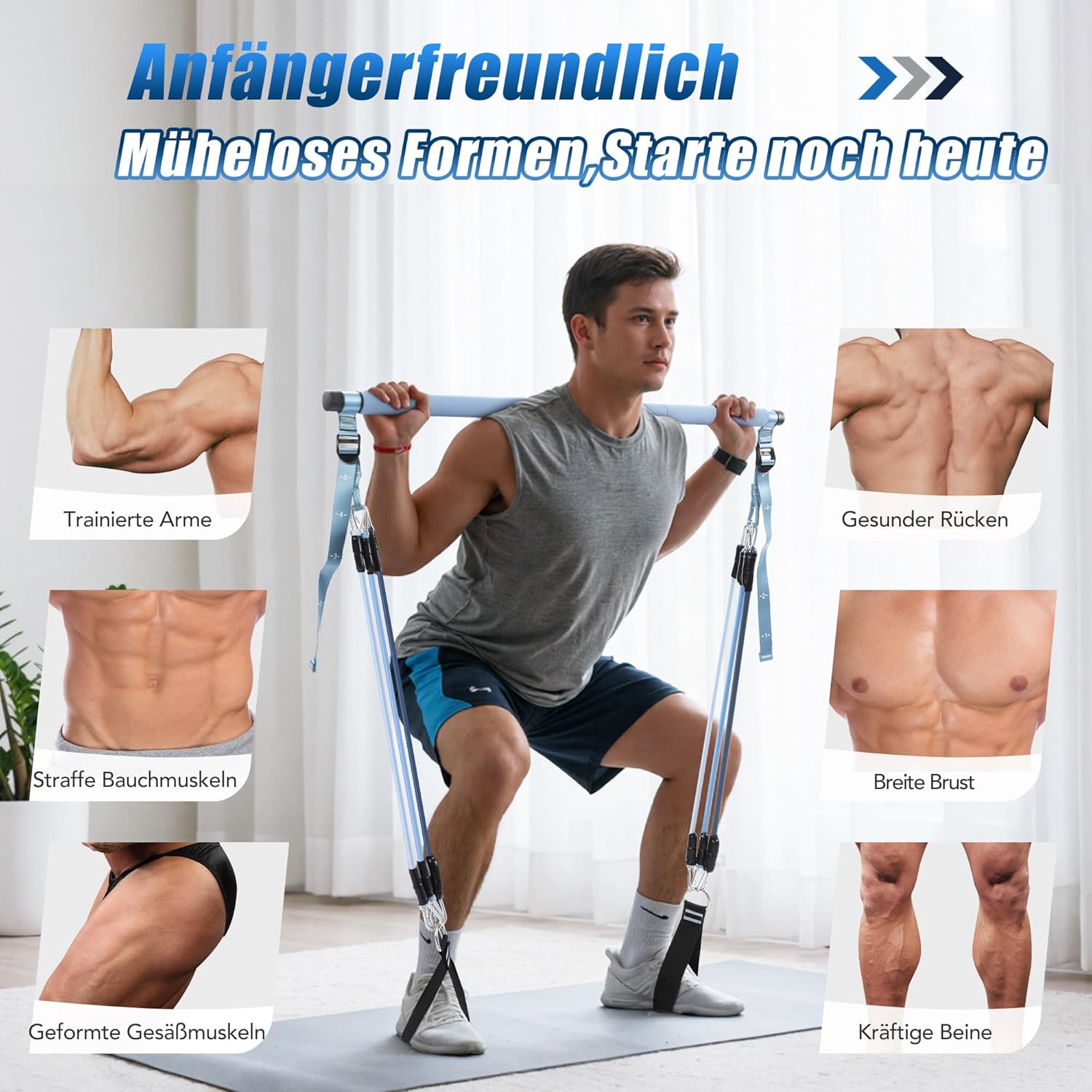 ALongSong Pilates Bar Set mit Widerstandsbändern Krafttraining 180LBS/140LBS/240LBS/360LBS Resistance Bands Fitnessbänder Set & Pilates-Stange, Griffe für Fitness/Yoga/Gym – Bild 3