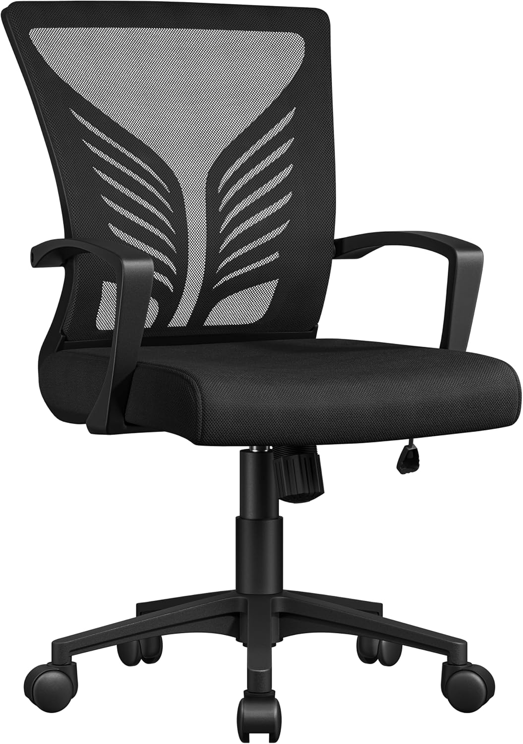 Yaheetech Bürostuhl, ergonomischer Schreibtischstuhl mit Wippfunktion, Drehstuhl mit gepolstertem Sitzkissen, Chefsessel, höhenverstellbar, für Arbeitszimmer/Büro, Schwarz