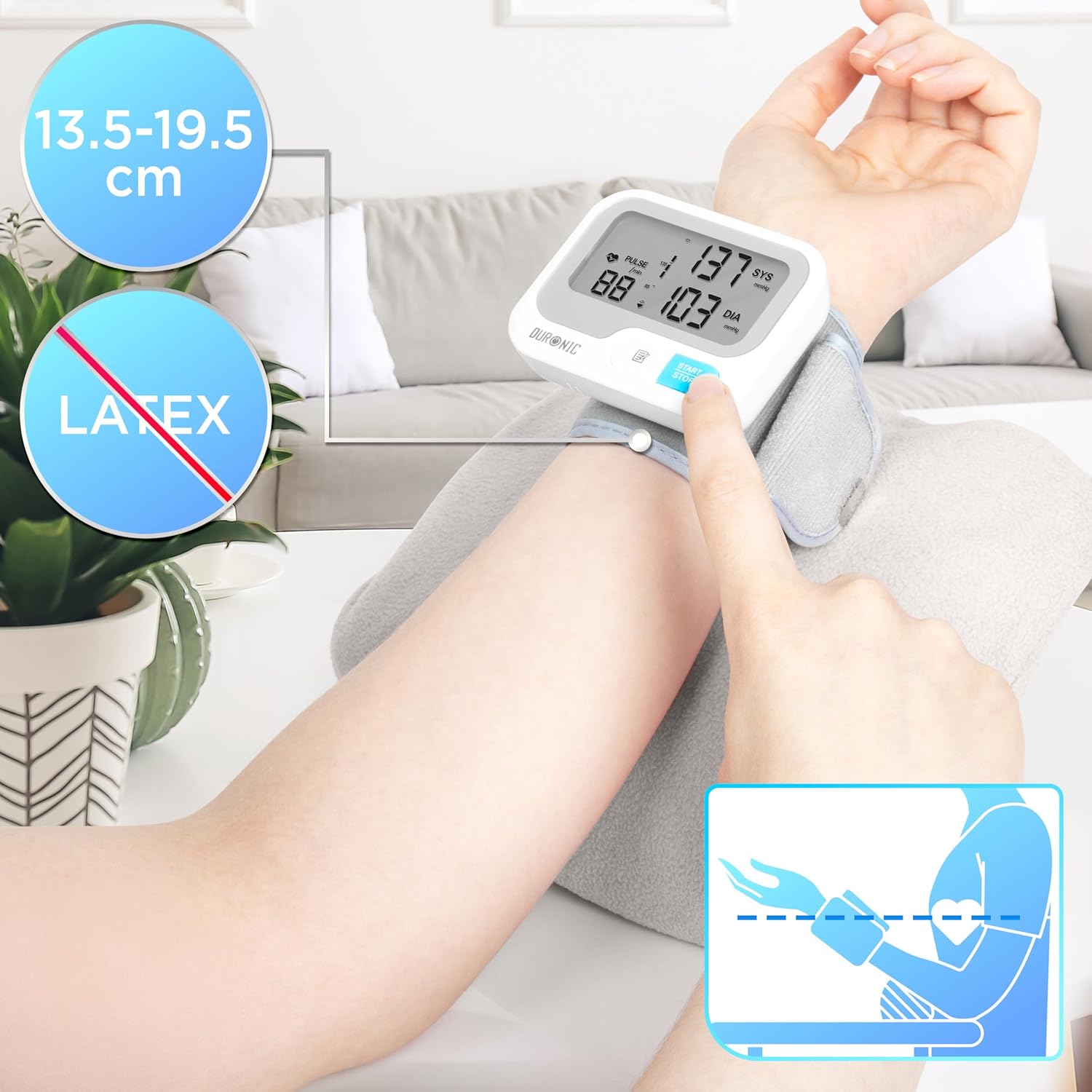 Duronic BPM65 WE Blutdruckmessgerät, Blutdruckmessgerät für Bluthochdruck, Messgerät mit großem Display, Handgelenk-Blutdruckmessgerät mit Manschette – Bild 7