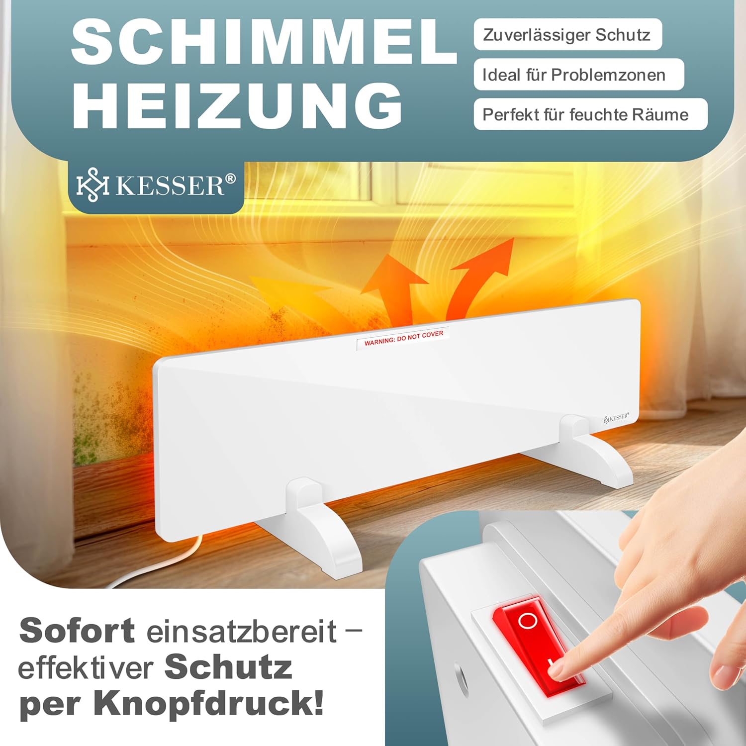 KESSER Schimmel - Infrarotheizung - Schimmelentferner Wandheizung 50W Wand & Bad Wandheizung Schimmelfrei ohne Chemie Alternative zu Anti-Schimmel-Spray und Farbe - Energiesparend - Weiß – Bild 3